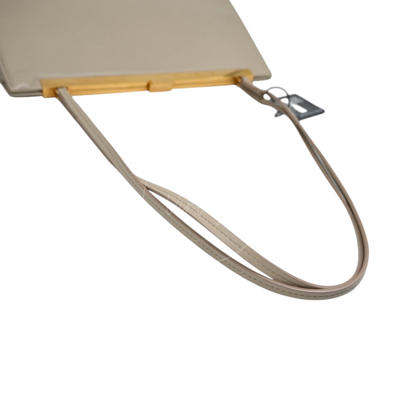 Celine Clasp Leather Handbag GHW Beige F-GM-1158