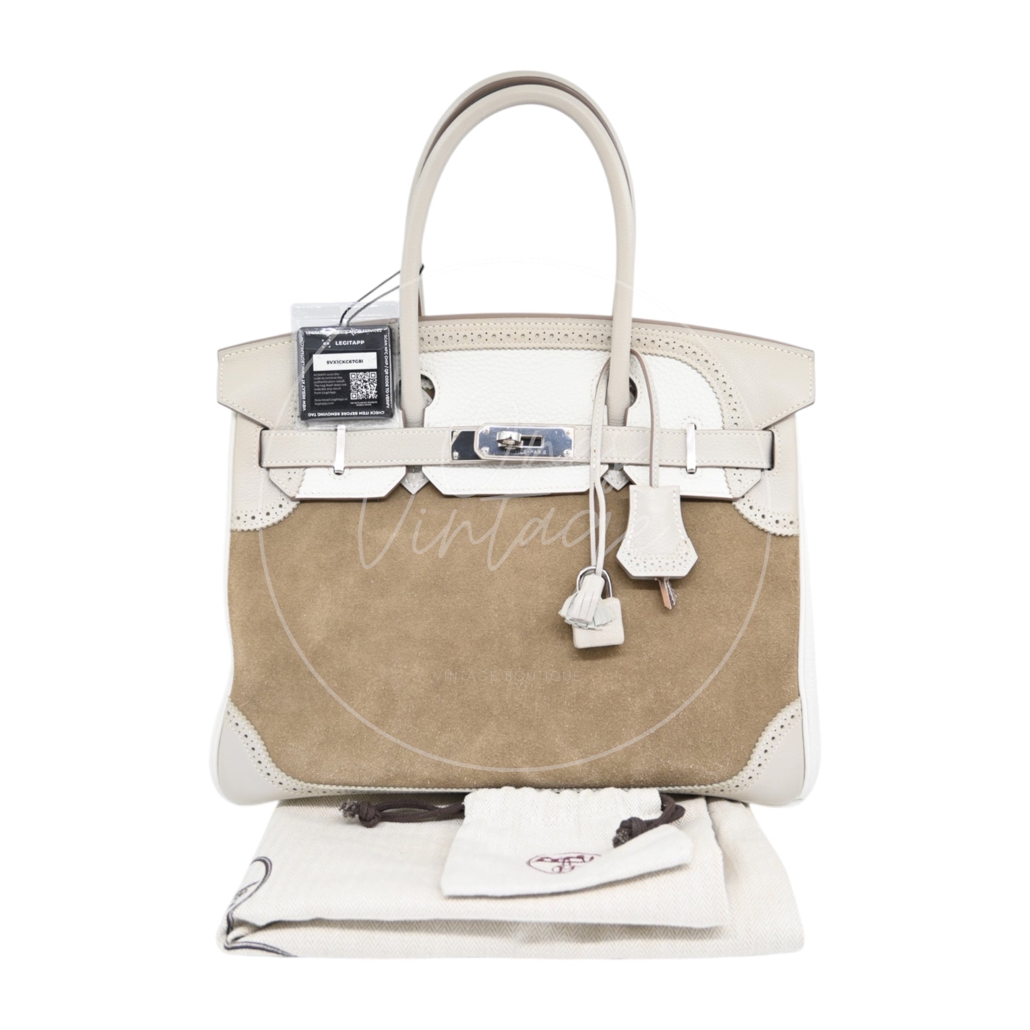 [Pre-owned] Hermes Birkin 30 Ghillies White Grey Doblis Calfskin PHW Handbag