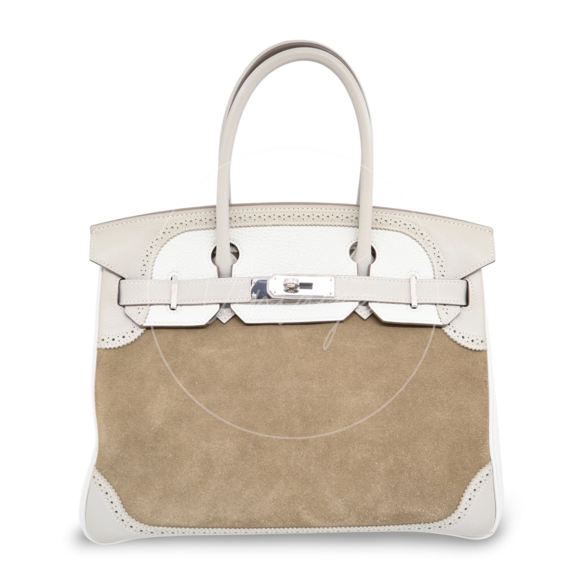 [Pre-owned] Hermes Birkin 30 Ghillies White Grey Doblis Calfskin PHW Handbag