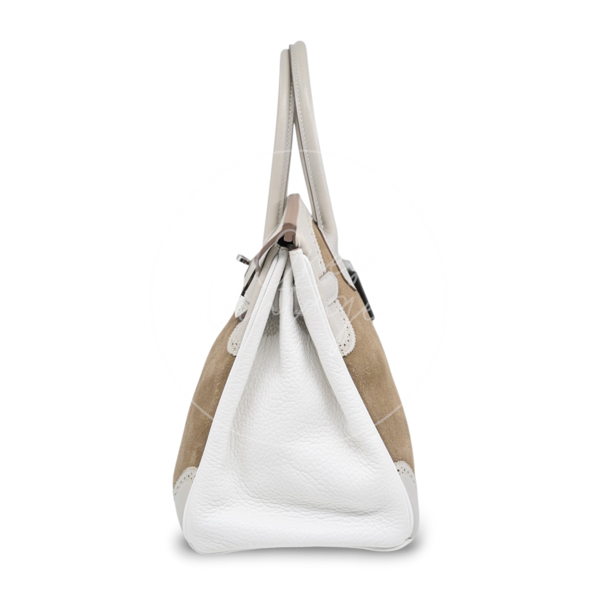 [Pre-owned] Hermes Birkin 30 Ghillies White Grey Doblis Calfskin PHW Handbag
