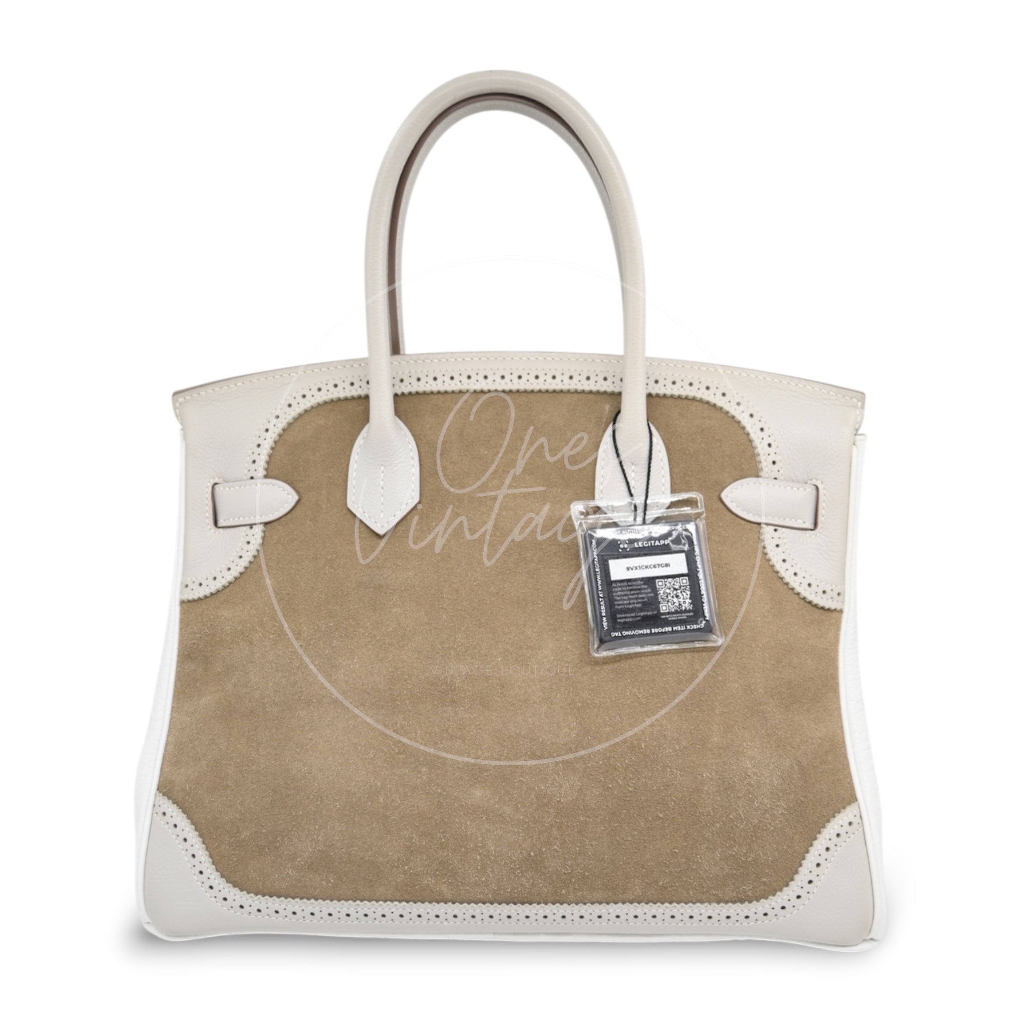 [Pre-owned] Hermes Birkin 30 Ghillies White Grey Doblis Calfskin PHW Handbag