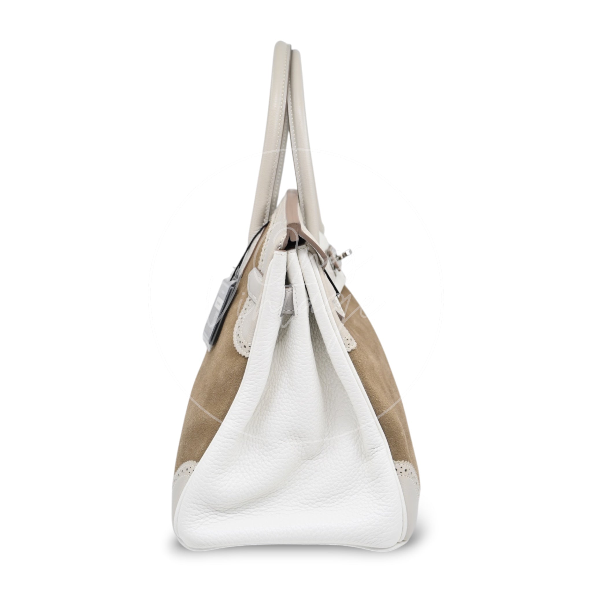 [Pre-owned] Hermes Birkin 30 Ghillies White Grey Doblis Calfskin PHW Handbag