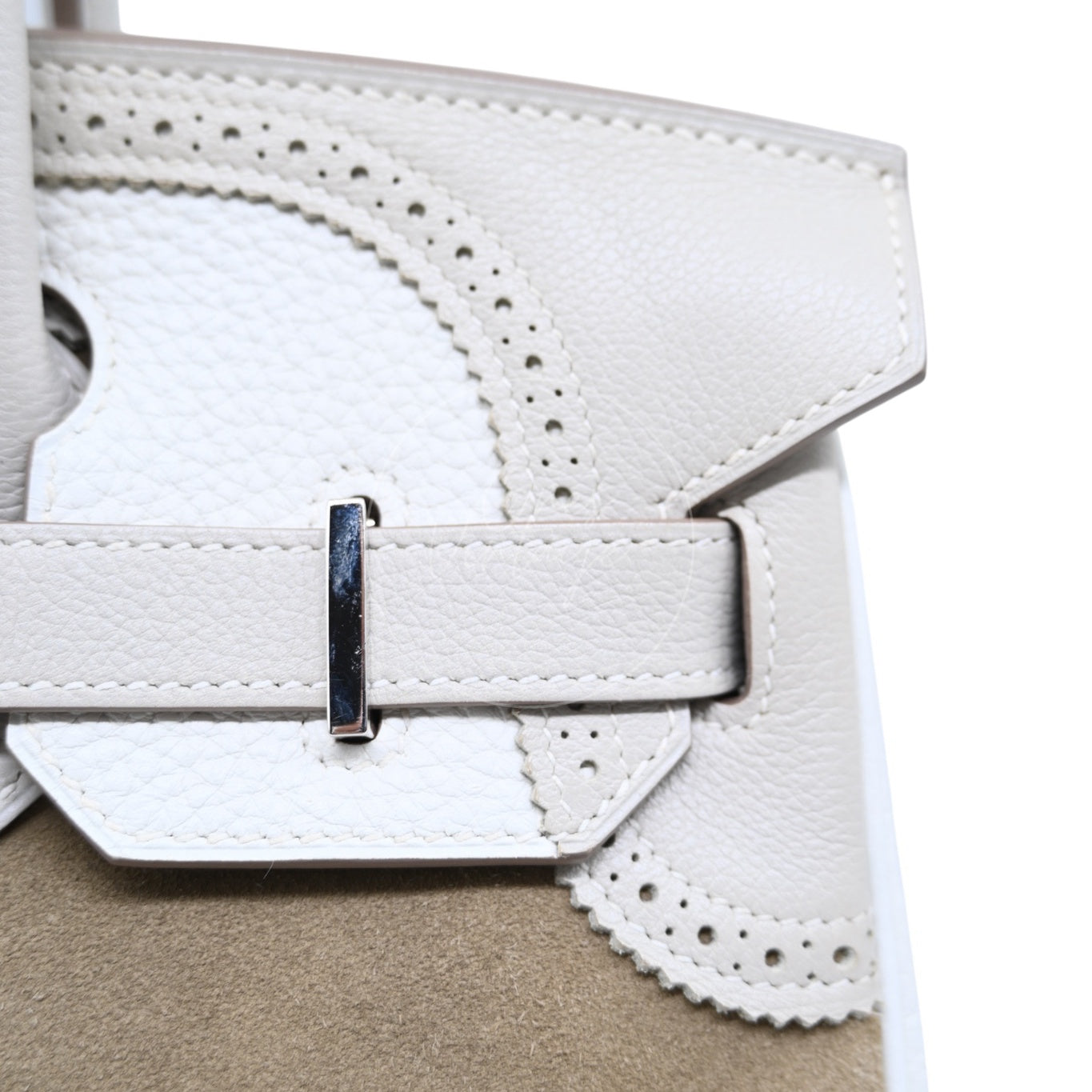 [Pre-owned] Hermes Birkin 30 Ghillies White Grey Doblis Calfskin PHW Handbag