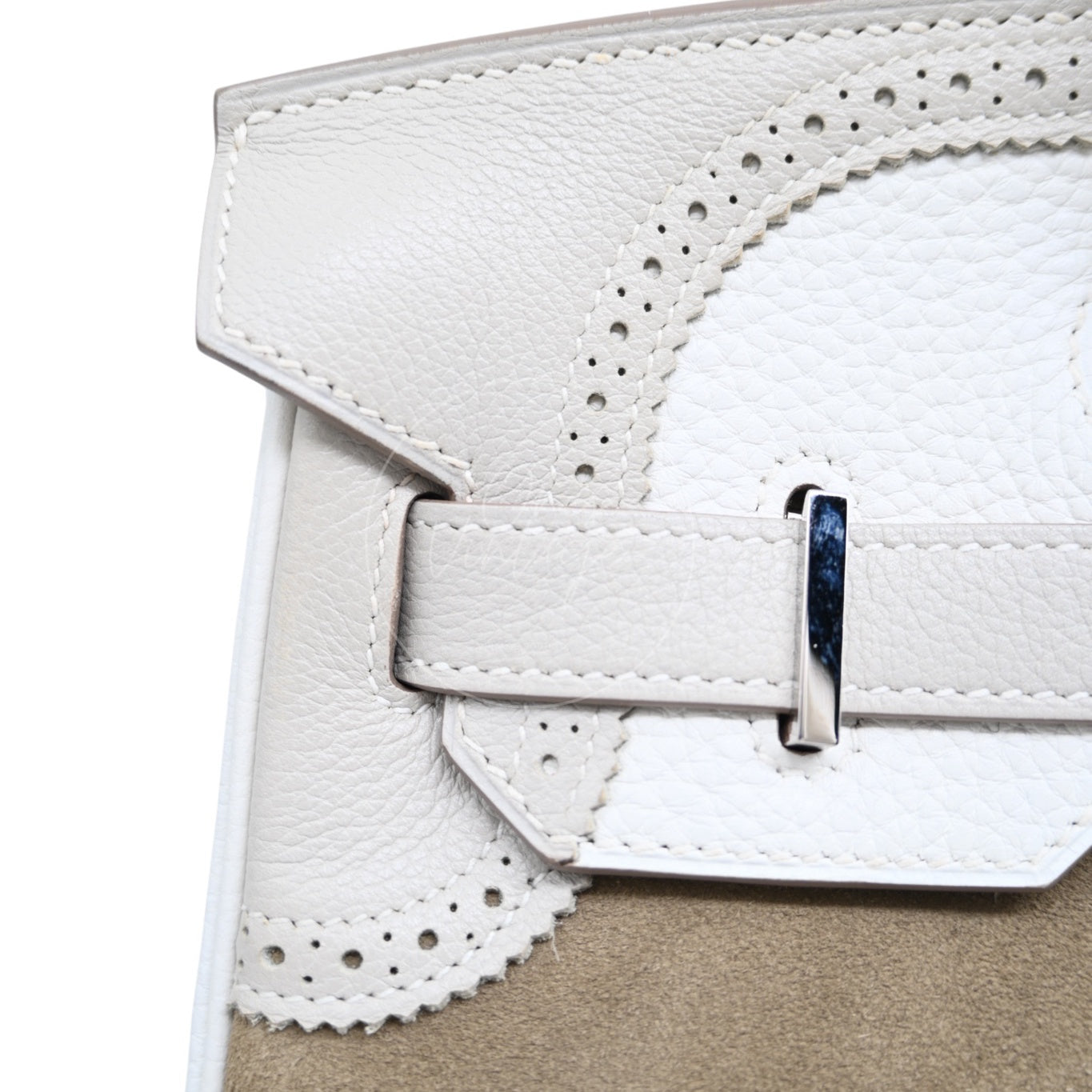 [Pre-owned] Hermes Birkin 30 Ghillies White Grey Doblis Calfskin PHW Handbag