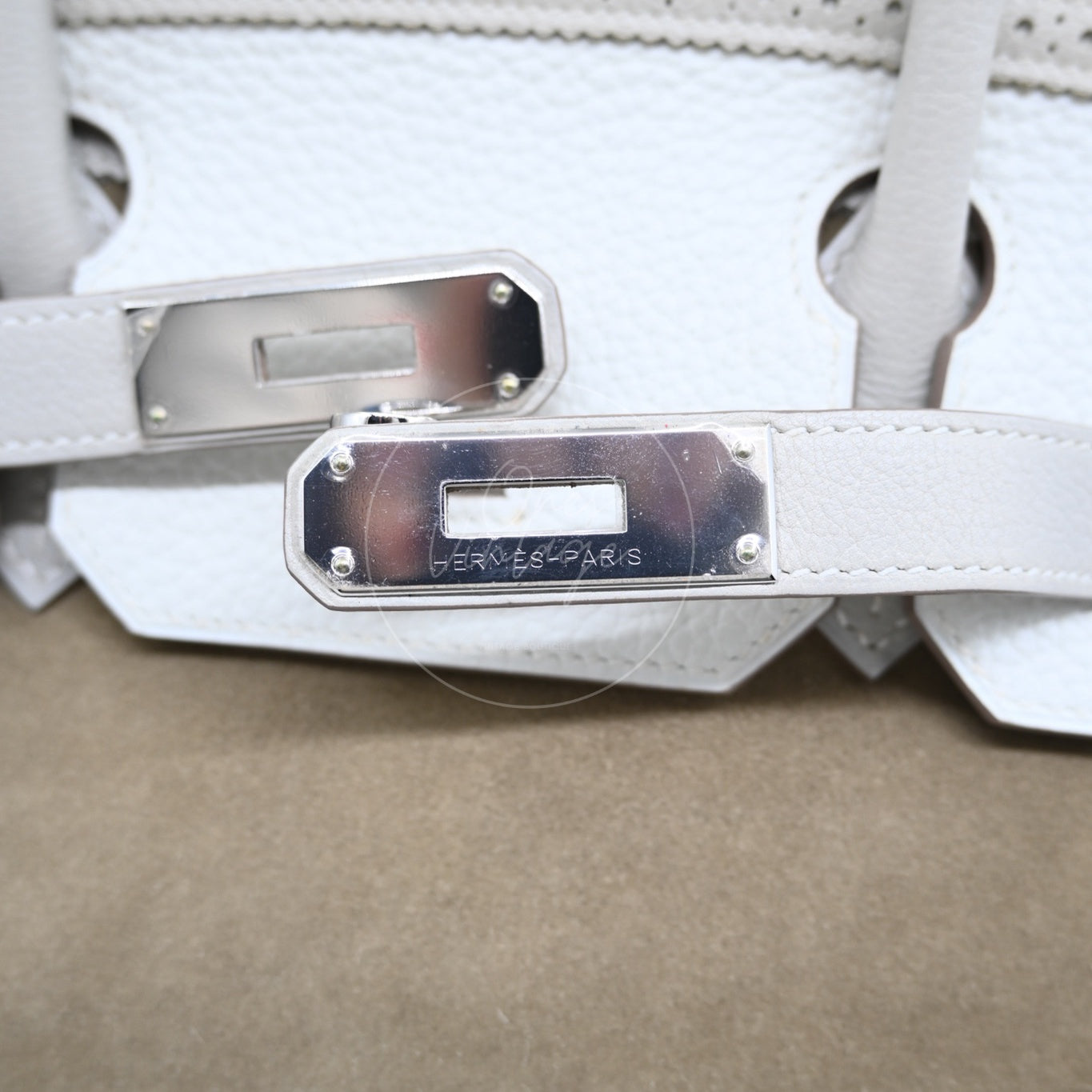 [Pre-owned] Hermes Birkin 30 Ghillies White Grey Doblis Calfskin PHW Handbag