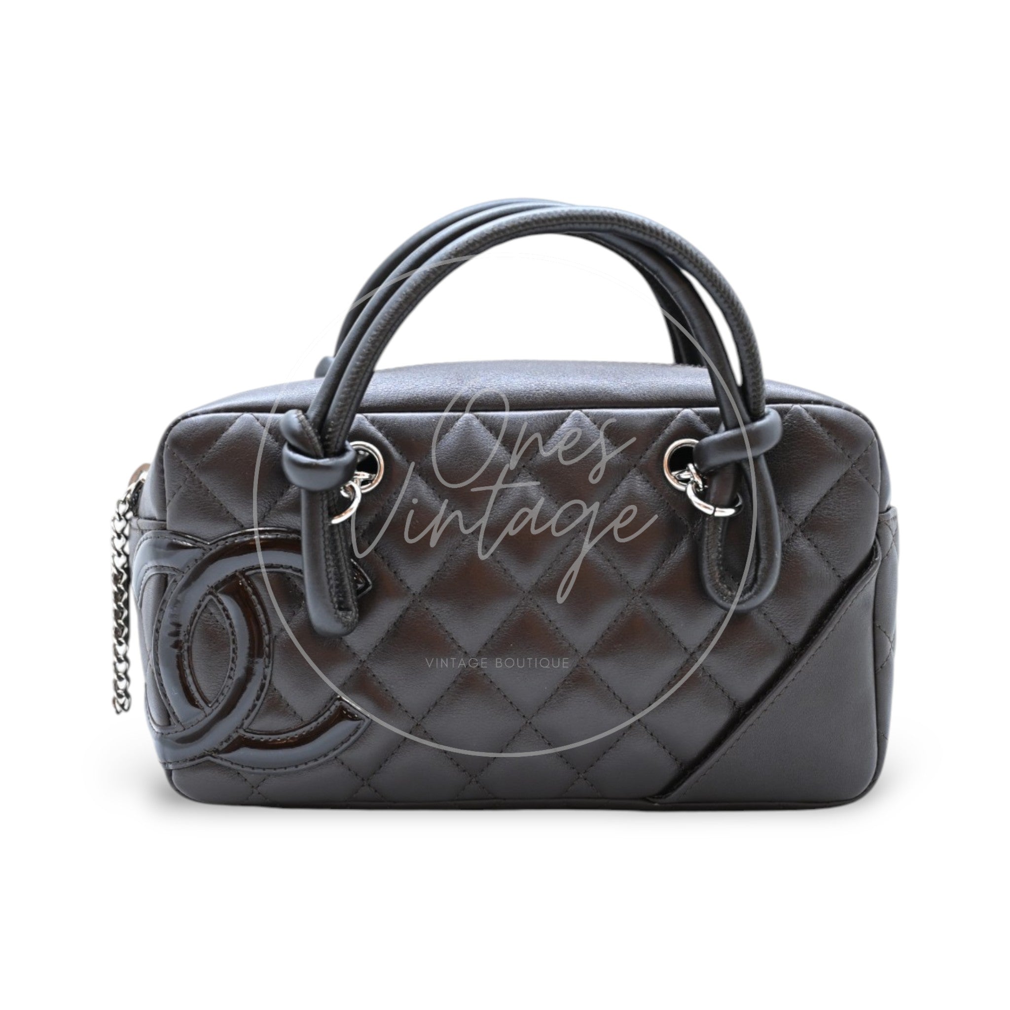 [Pre-owned] Chanel Cambon Ligne Bowler Bag Brown Calfskin Leather