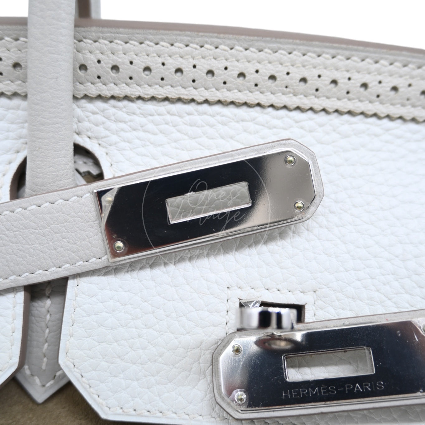 [Pre-owned] Hermes Birkin 30 Ghillies White Grey Doblis Calfskin PHW Handbag