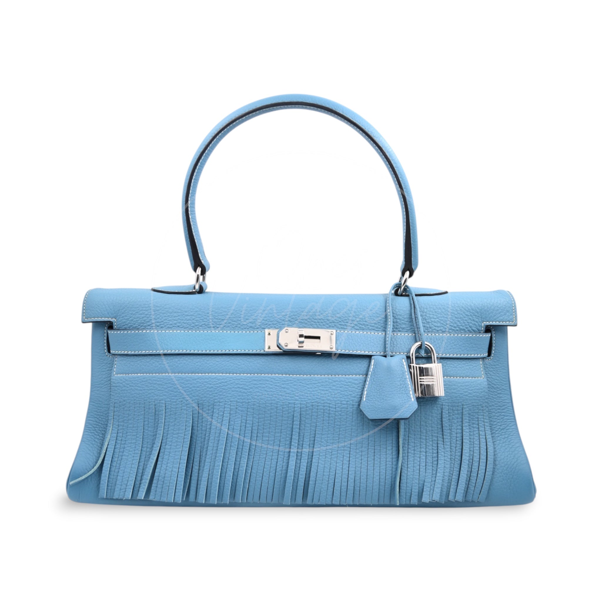 [Pre-owned] Hermes Kelly Shoulder Fringe Bleu Jean Stamp Square M