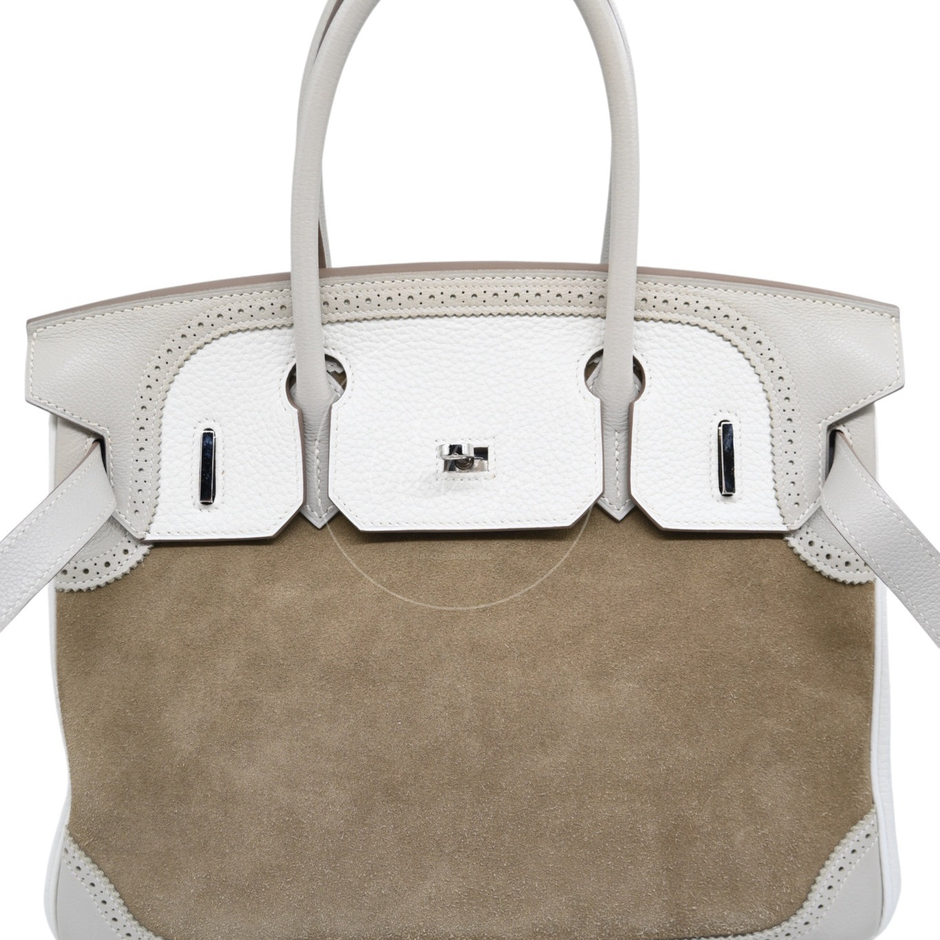 [Pre-owned] Hermes Birkin 30 Ghillies White Grey Doblis Calfskin PHW Handbag