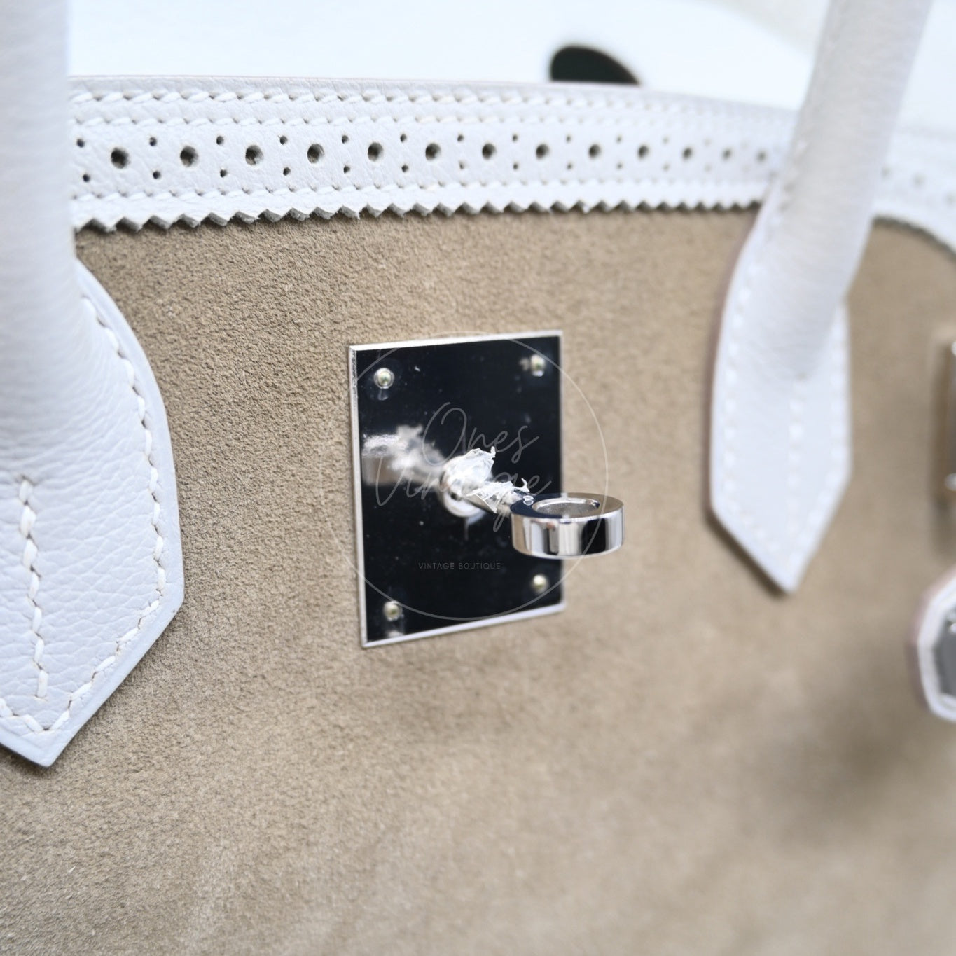 [Pre-owned] Hermes Birkin 30 Ghillies White Grey Doblis Calfskin PHW Handbag