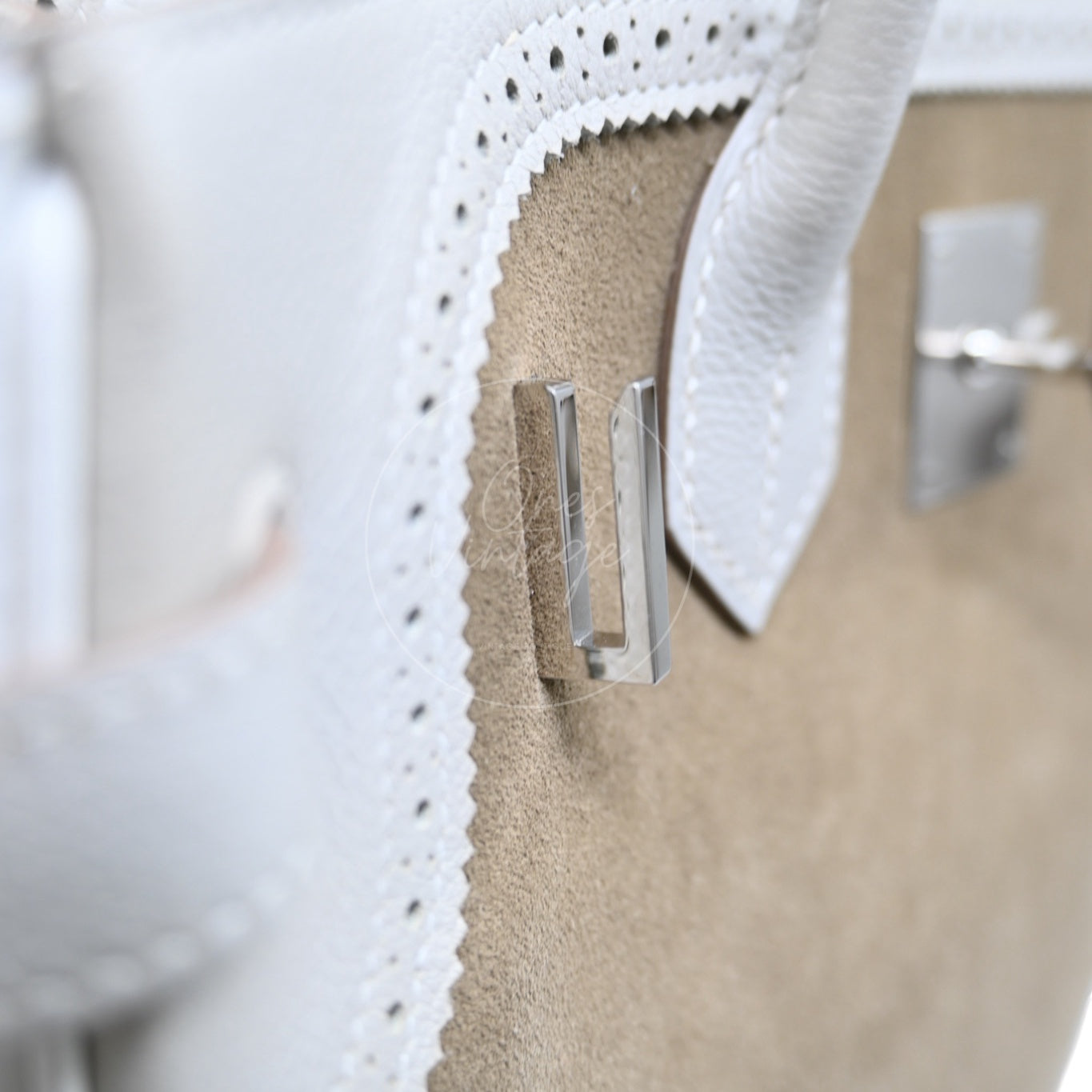 [Pre-owned] Hermes Birkin 30 Ghillies White Grey Doblis Calfskin PHW Handbag