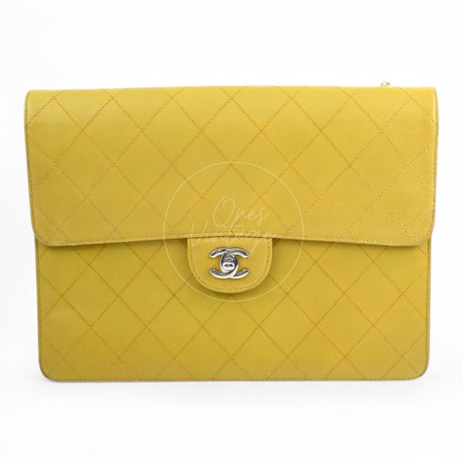 [Pre-owned] Chanel Lime Caviar Classic Jumbo Single Flap Bag