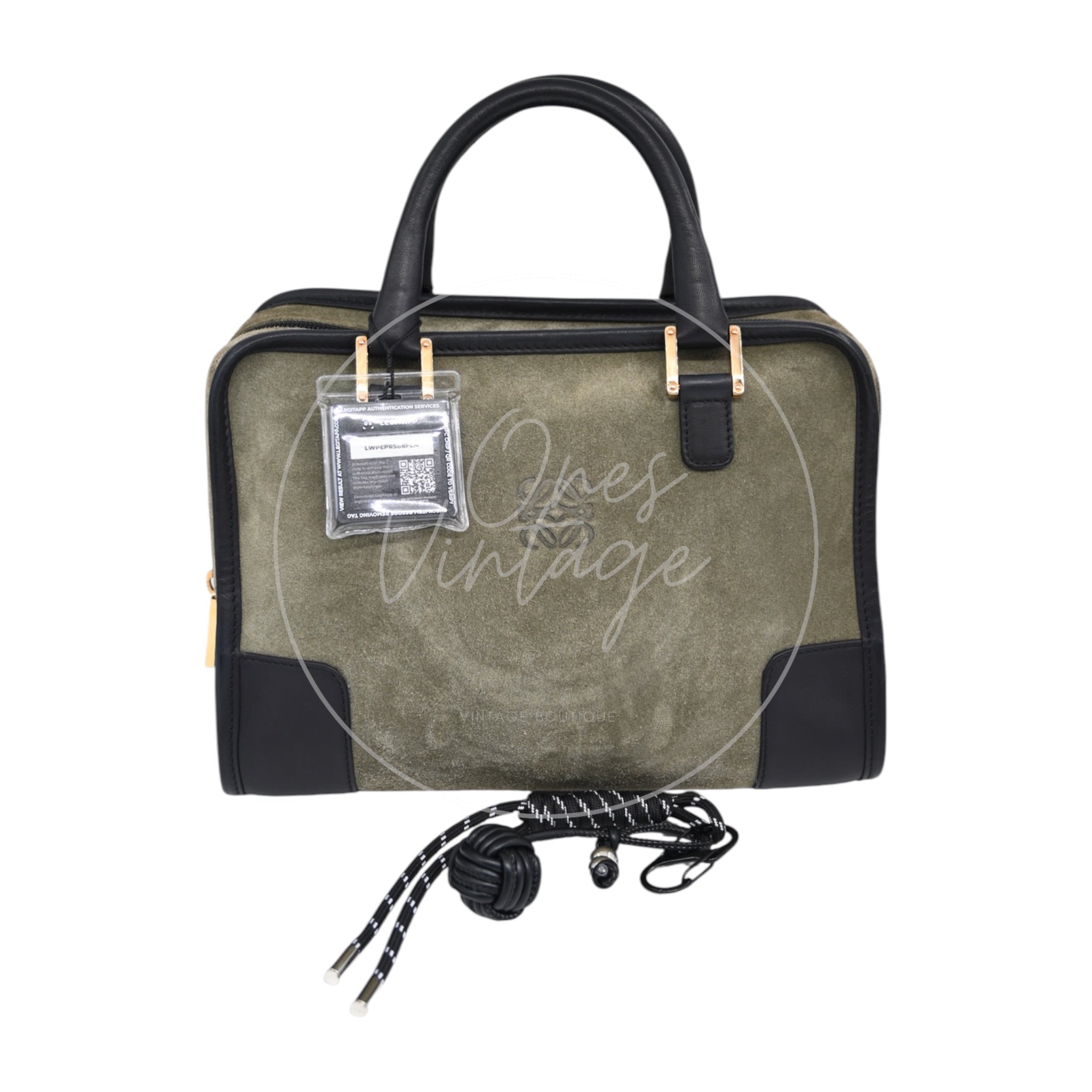 [Pre-owned] Loewe Amazona 27 Suede Khaki Handbag