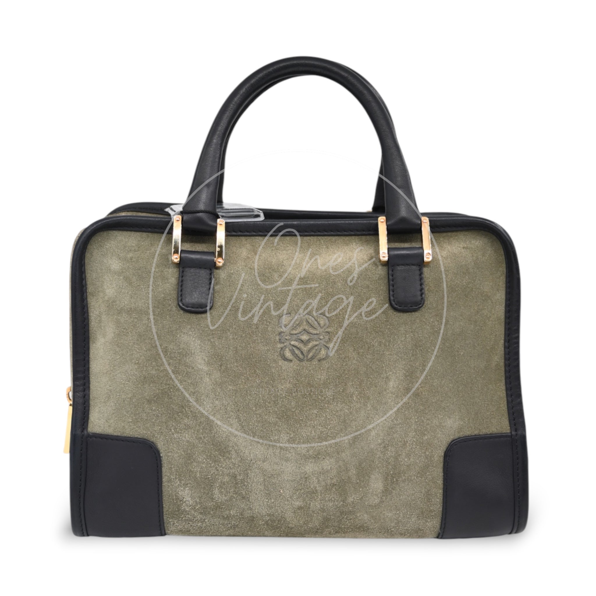 [Pre-owned] Loewe Amazona 27 Suede Khaki Handbag