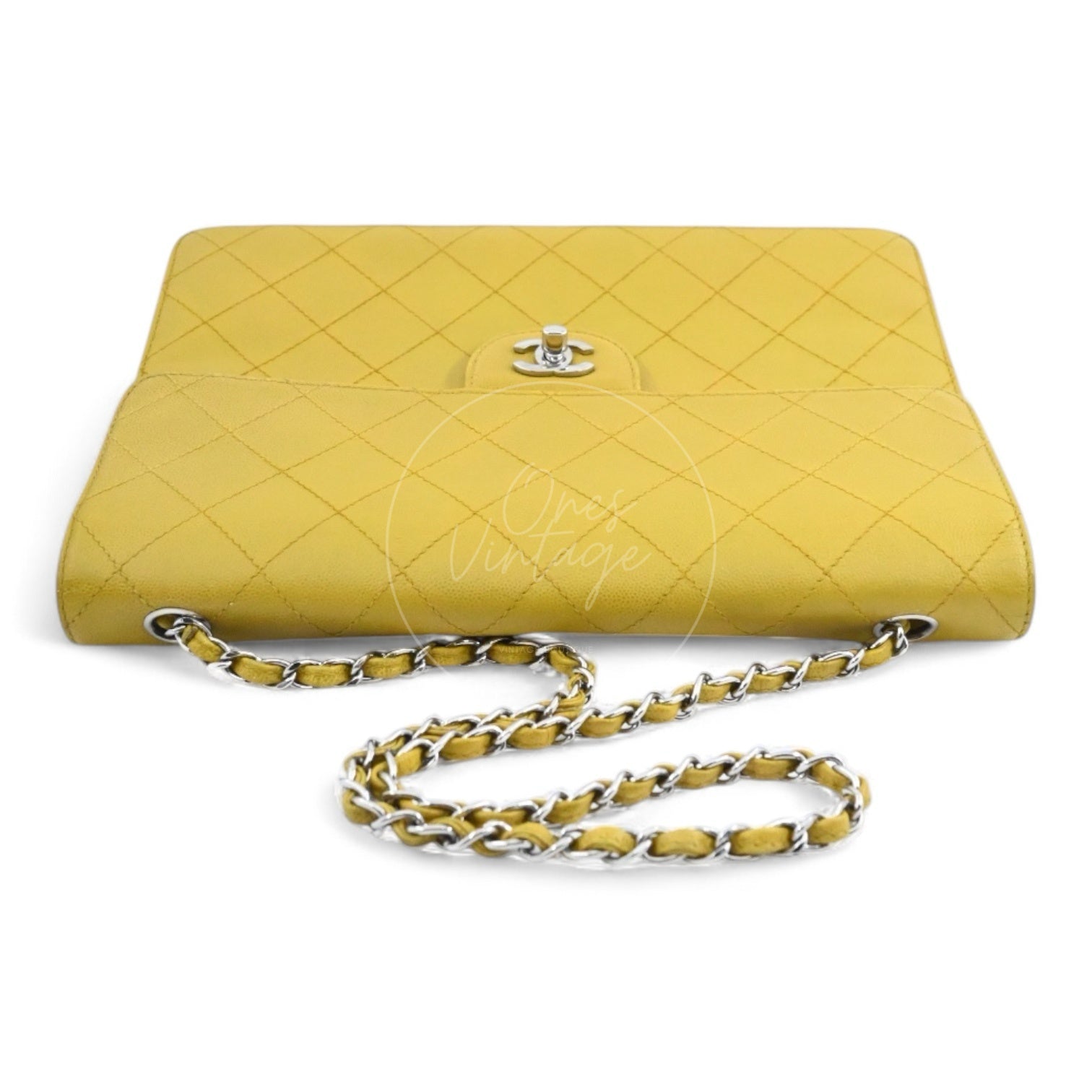 [Pre-owned] Chanel Lime Caviar Classic Jumbo Single Flap Bag