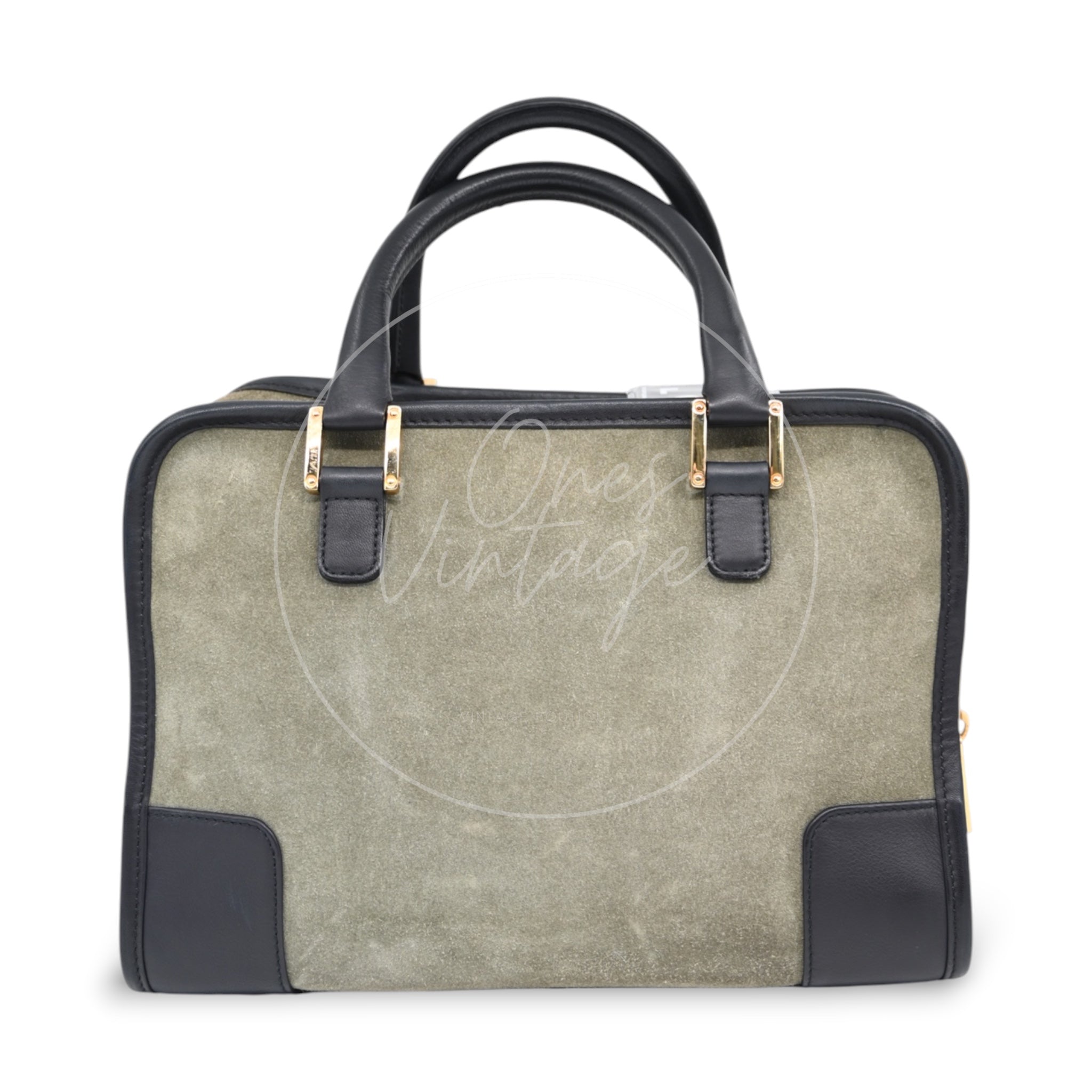 [Pre-owned] Loewe Amazona 27 Suede Khaki Handbag
