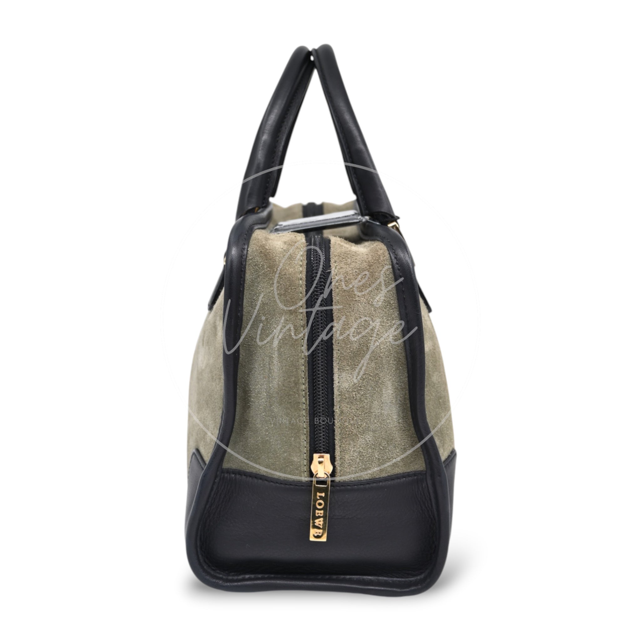 [Pre-owned] Loewe Amazona 27 Suede Khaki Handbag