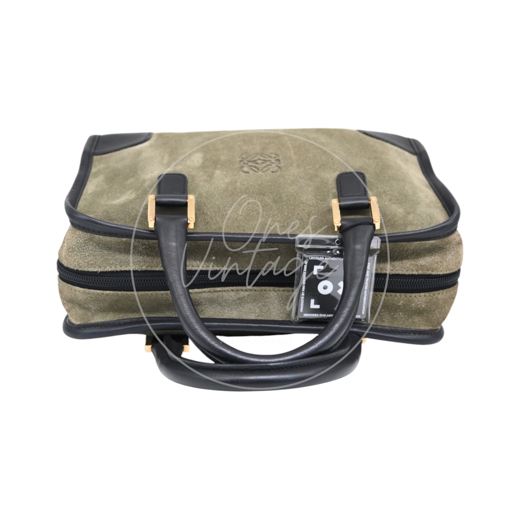 [Pre-owned] Loewe Amazona 27 Suede Khaki Handbag