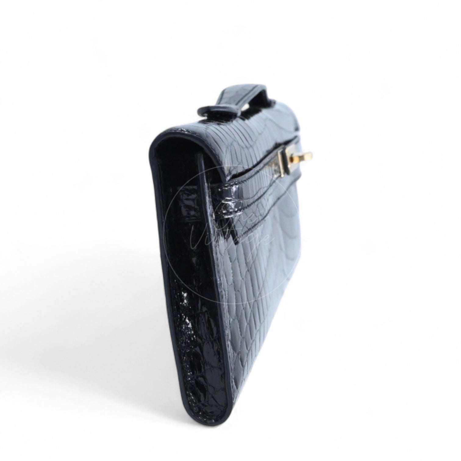 [Pre-owned] Hermes Kelly Cut Black Shiny-Croco Stamp Square R