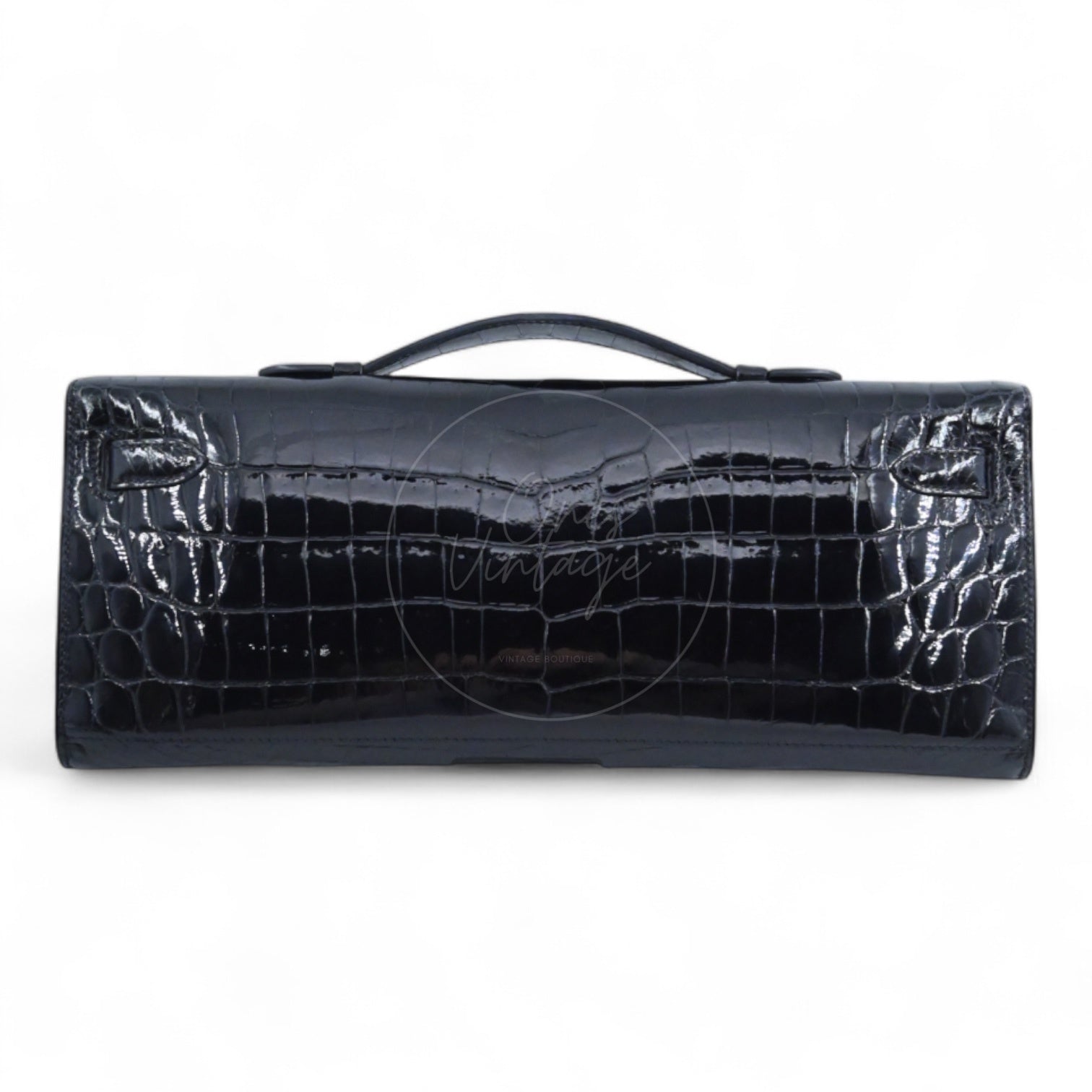 [Pre-owned] Hermes Kelly Cut Black Shiny-Croco Stamp Square R