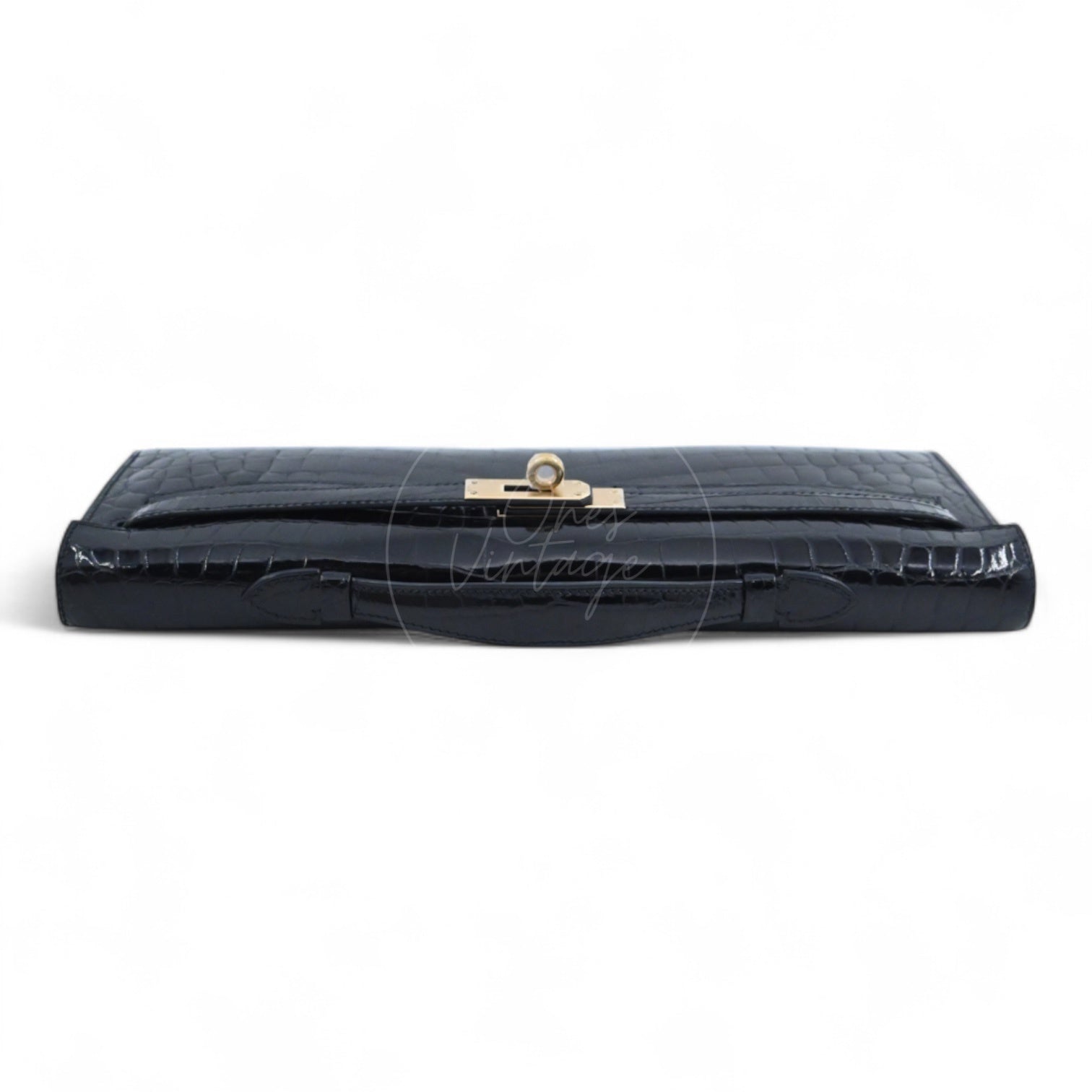 [Pre-owned] Hermes Kelly Cut Black Shiny-Croco Stamp Square R