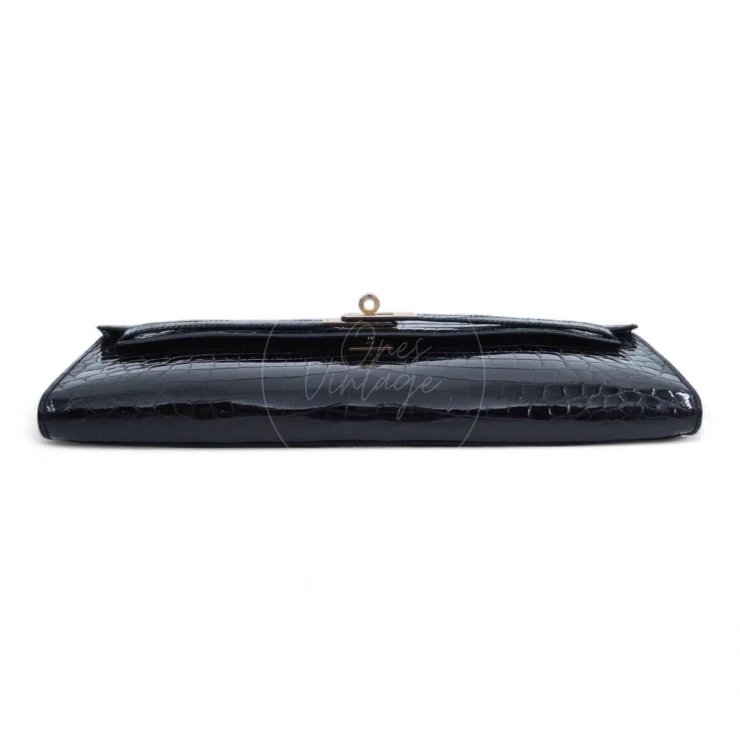 [Pre-owned] Hermes Kelly Cut Black Shiny-Croco Stamp Square R