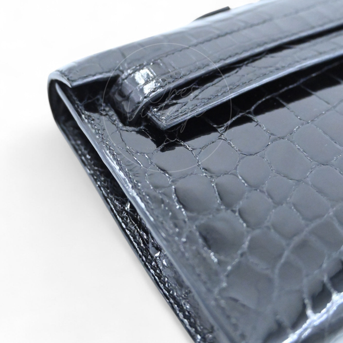 [Pre-owned] Hermes Kelly Cut Black Shiny-Croco Stamp Square R