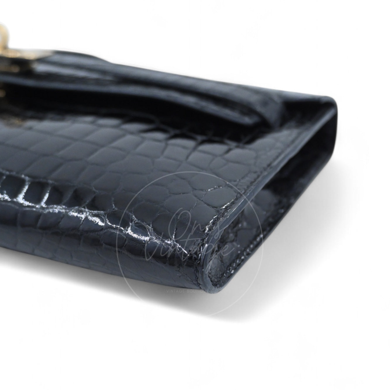 [Pre-owned] Hermes Kelly Cut Black Shiny-Croco Stamp Square R