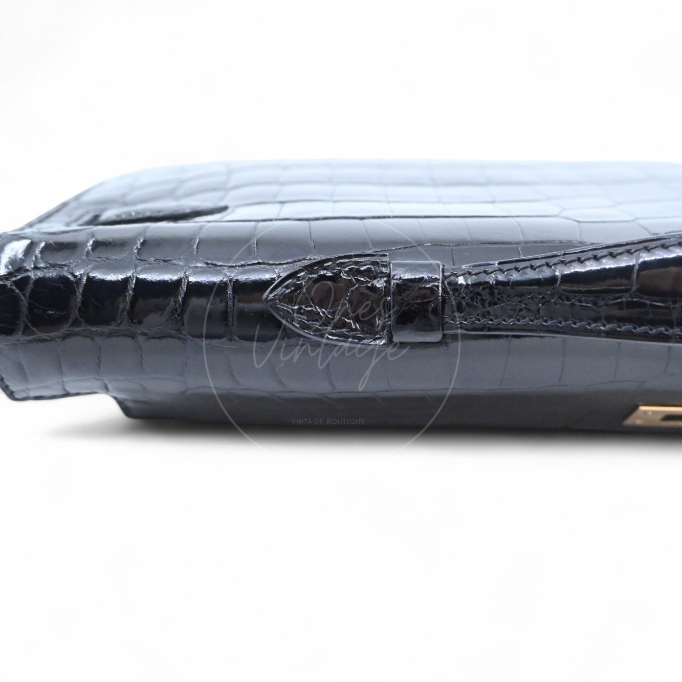 [Pre-owned] Hermes Kelly Cut Black Shiny-Croco Stamp Square R