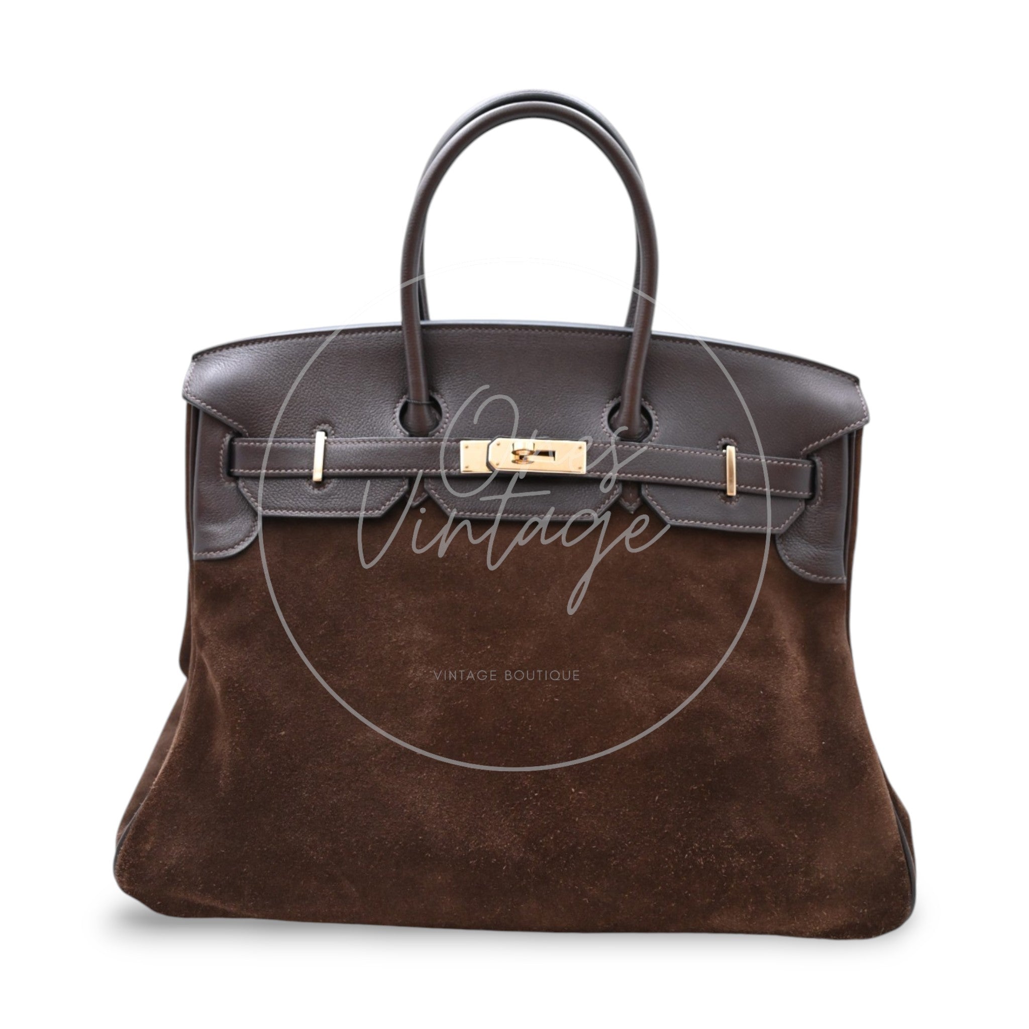 [Pre-owned] Hermes Birkin 35 Grizzly Brown Suede Stamp Square P