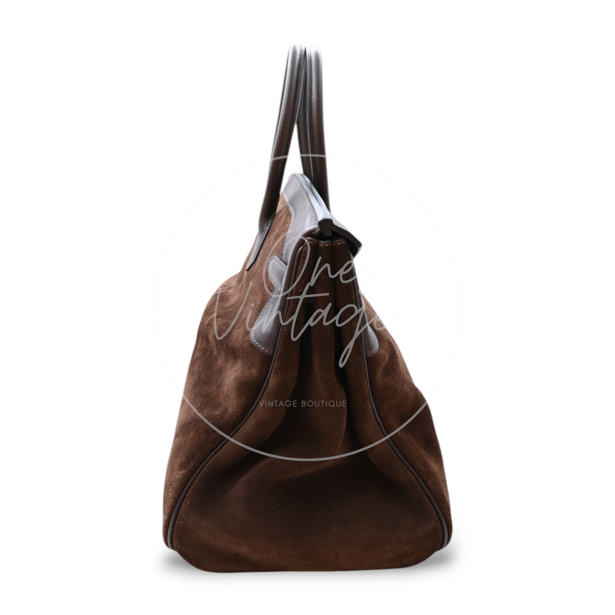 [Pre-owned] Hermes Birkin 35 Grizzly Brown Suede Stamp Square P
