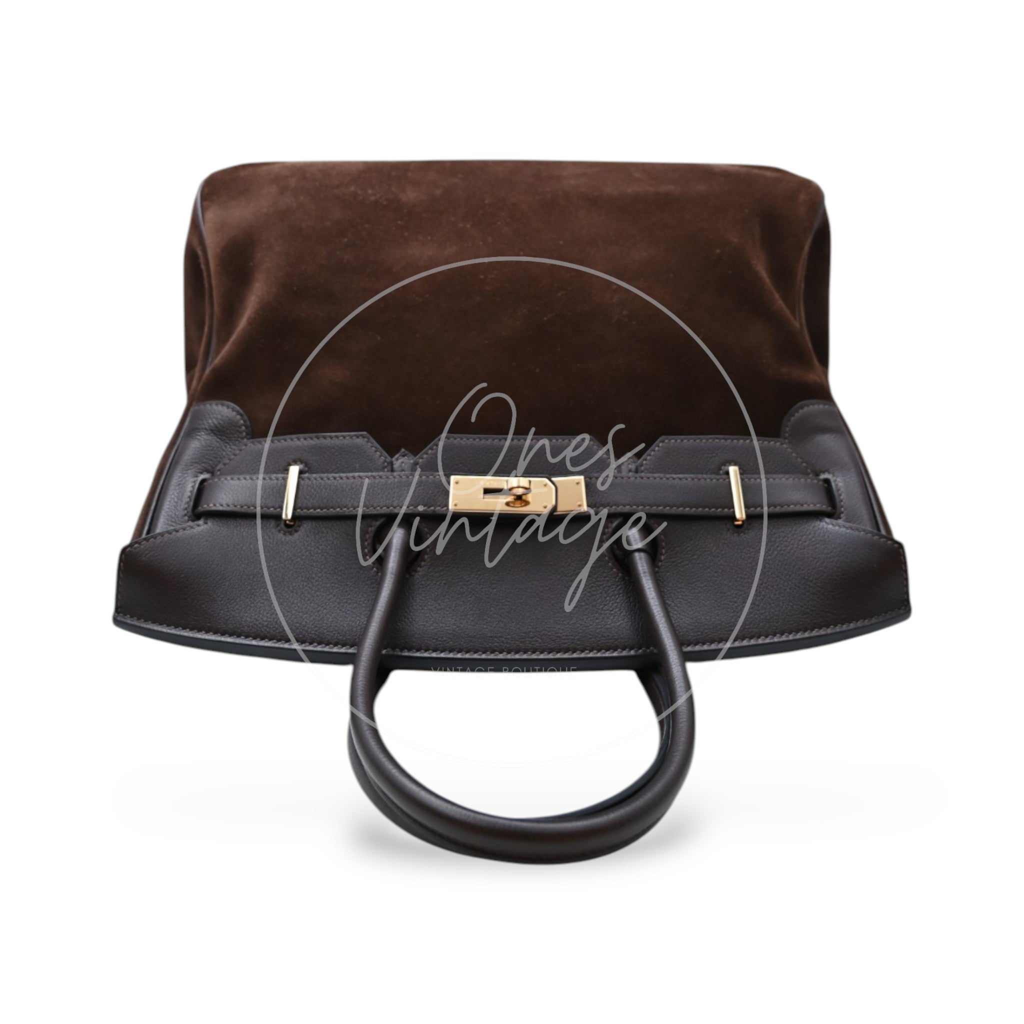 [Pre-owned] Hermes Birkin 35 Grizzly Brown Suede Stamp Square P