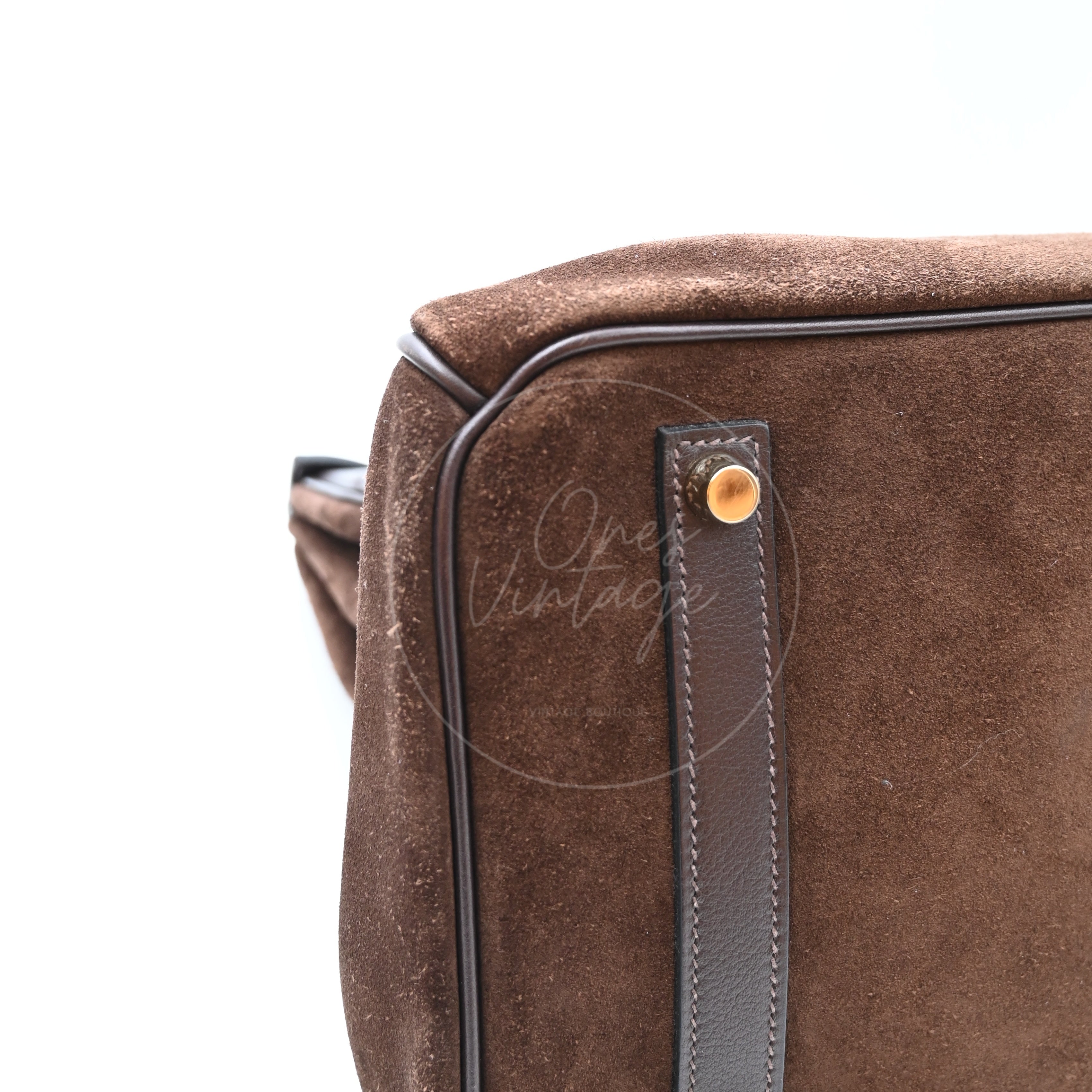 [Pre-owned] Hermes Birkin 35 Grizzly Brown Suede Stamp Square P