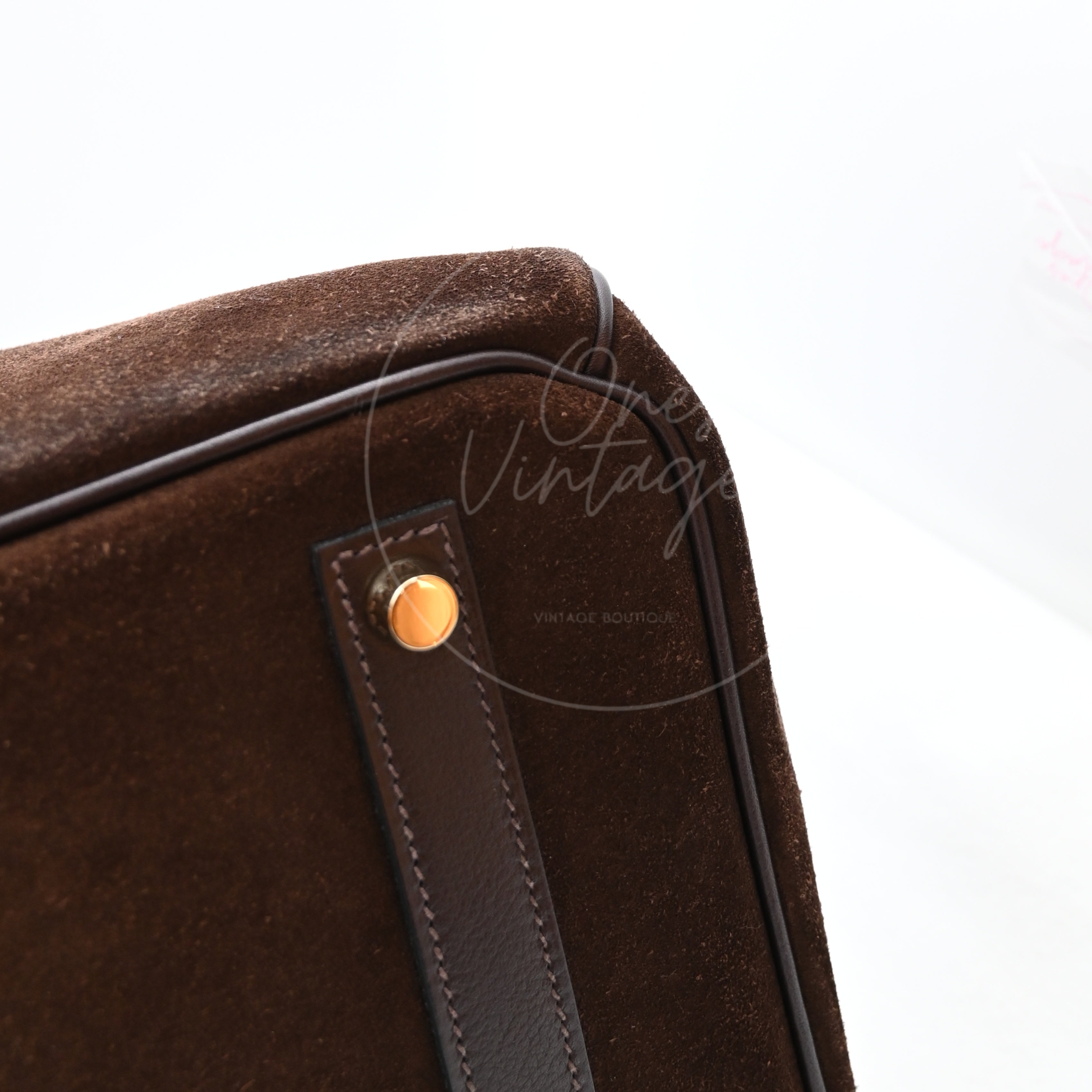 [Pre-owned] Hermes Birkin 35 Grizzly Brown Suede Stamp Square P