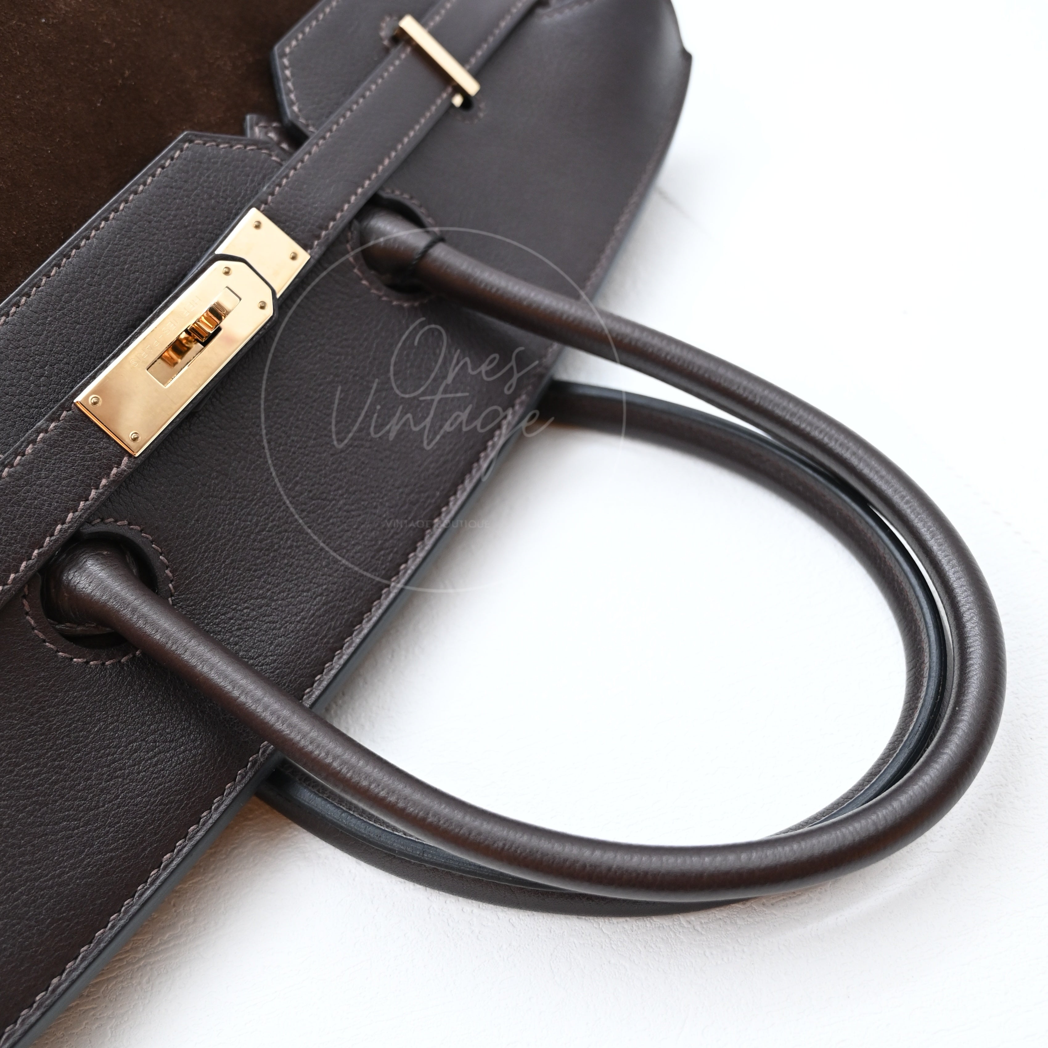 [Pre-owned] Hermes Birkin 35 Grizzly Brown Suede Stamp Square P