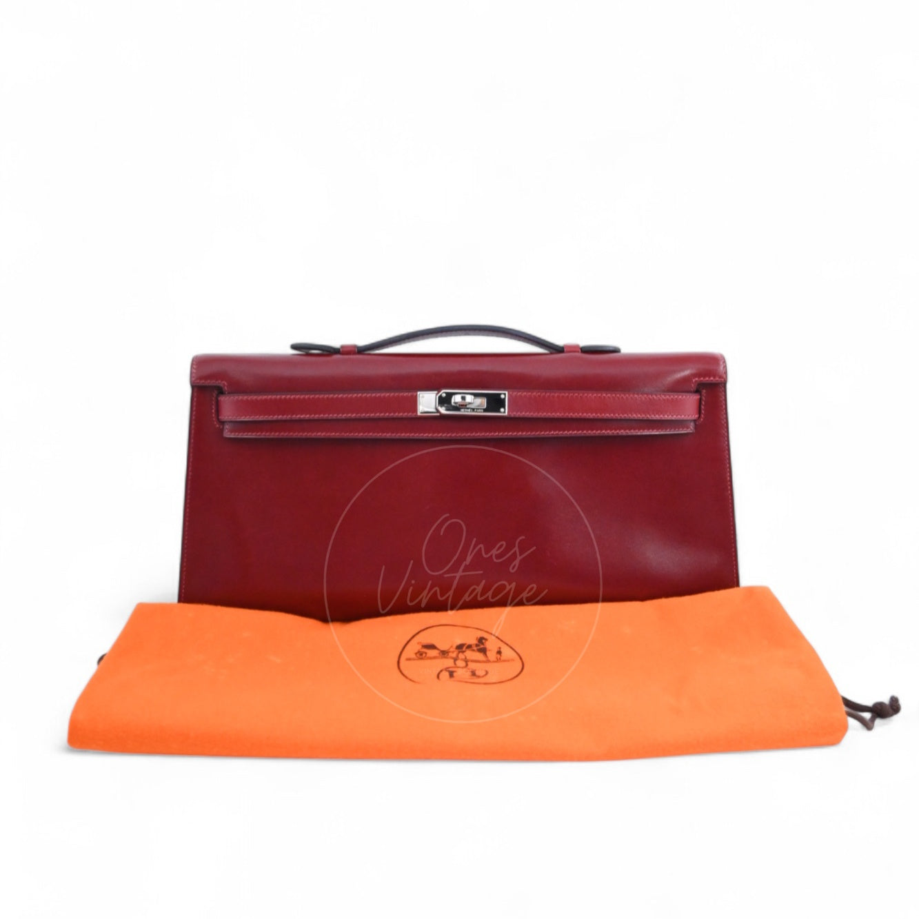 [Pre-owned] Hermes Kelly Cut Longue Clutch Rouge H Box PHW Stamp Square J