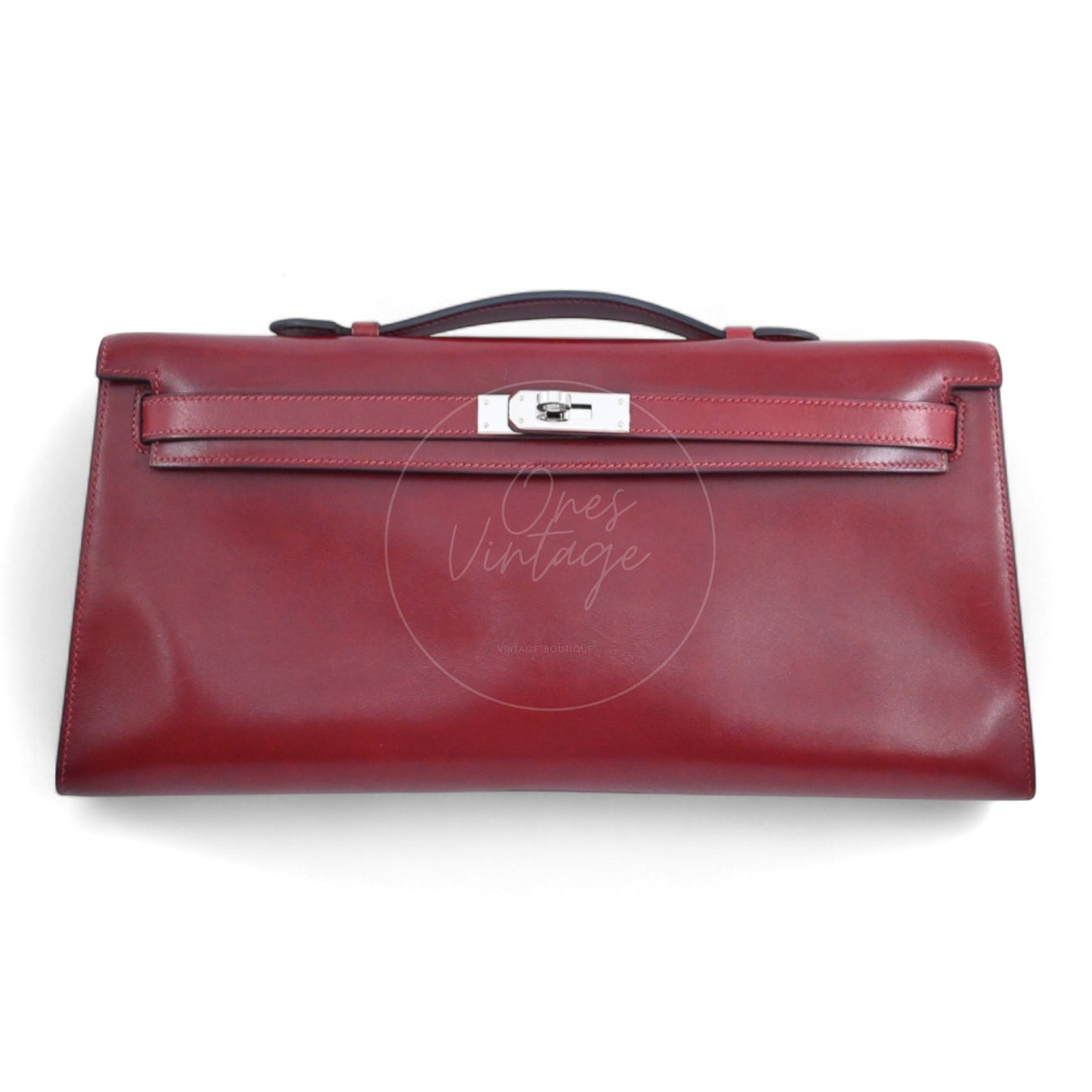 [Pre-owned] Hermes Kelly Cut Longue Clutch Rouge H Box PHW Stamp Square J