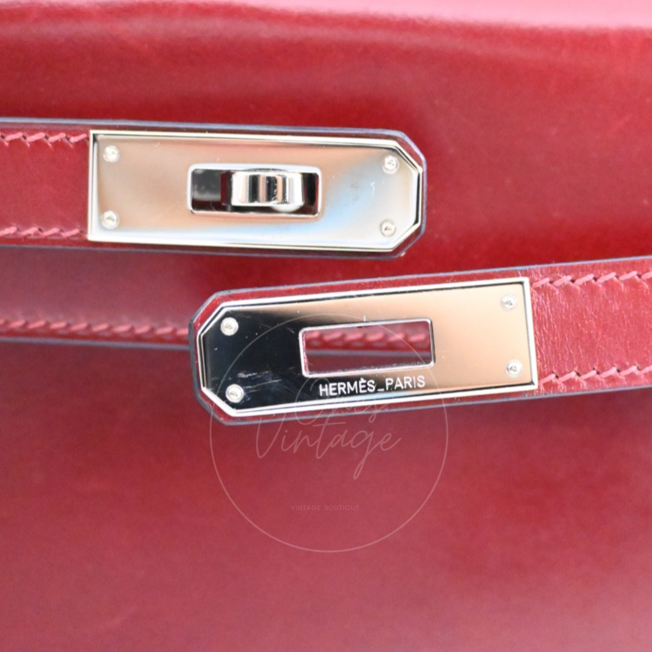 [Pre-owned] Hermes Kelly Cut Longue Clutch Rouge H Box PHW Stamp Square J