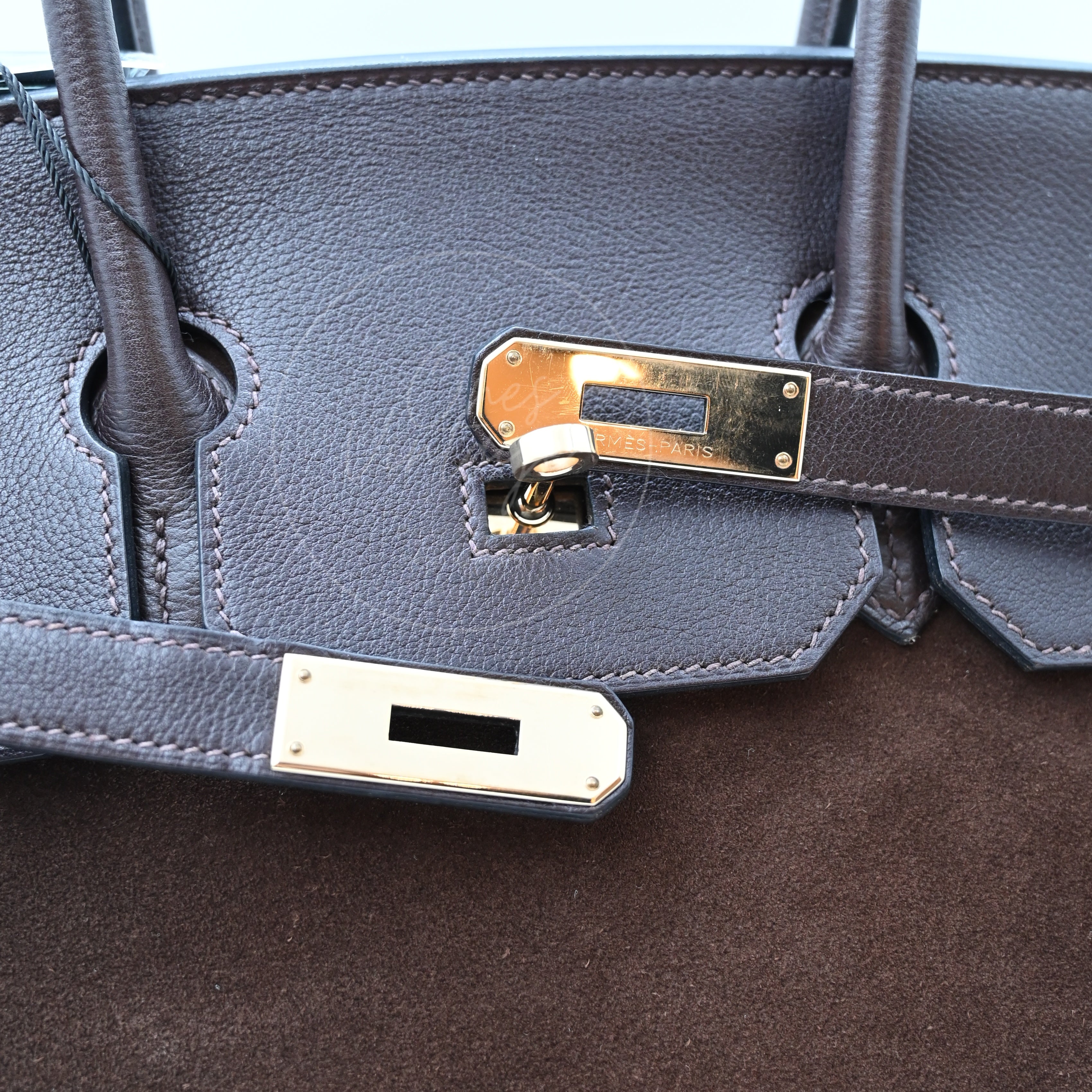 [Pre-owned] Hermes Birkin 35 Grizzly Brown Suede Stamp Square P
