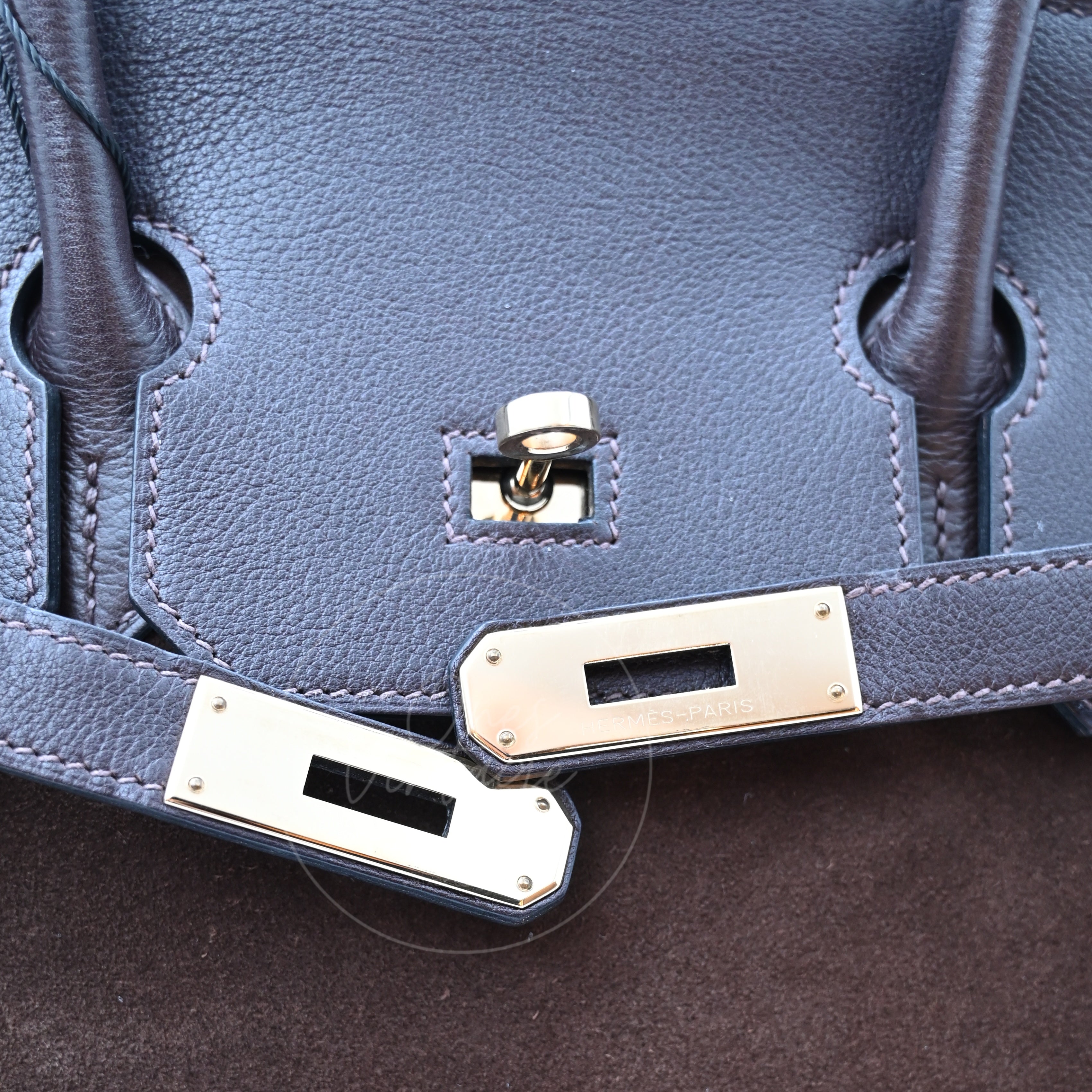 [Pre-owned] Hermes Birkin 35 Grizzly Brown Suede Stamp Square P
