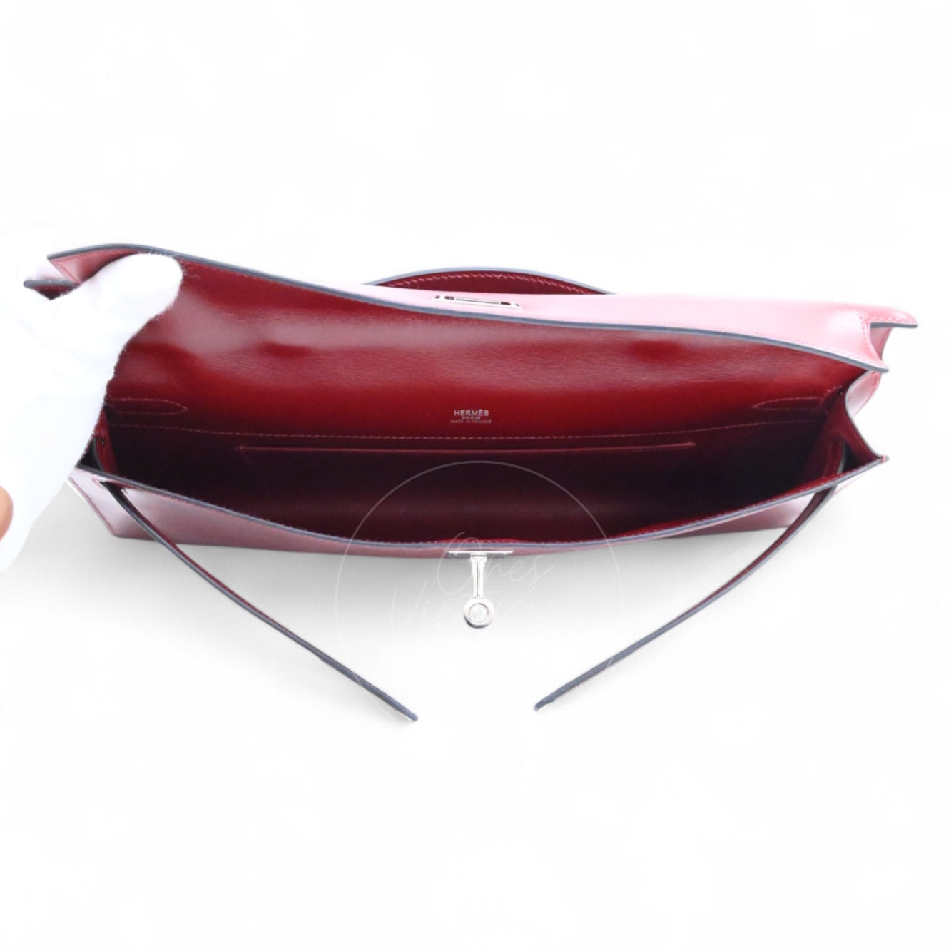 [Pre-owned] Hermes Kelly Cut Longue Clutch Rouge H Box PHW Stamp Square J