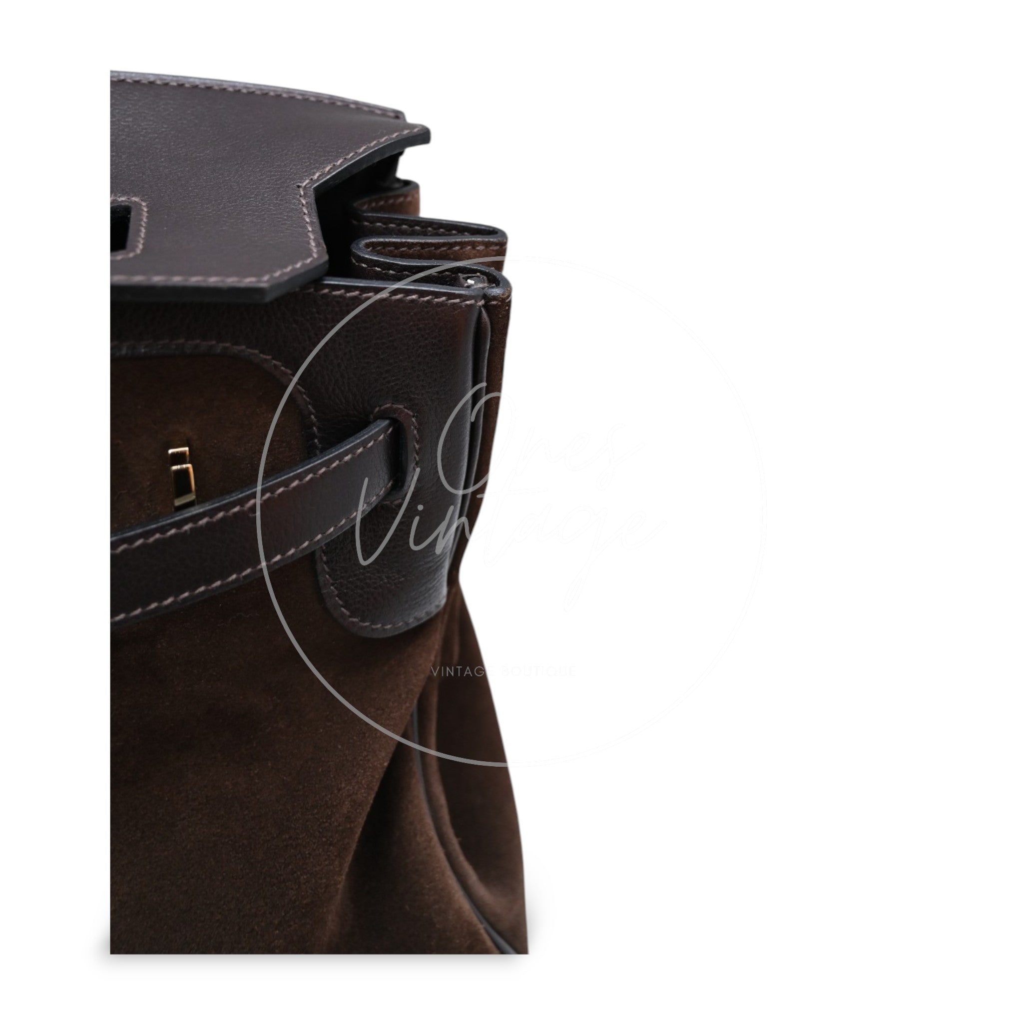 [Pre-owned] Hermes Birkin 35 Grizzly Brown Suede Stamp Square P