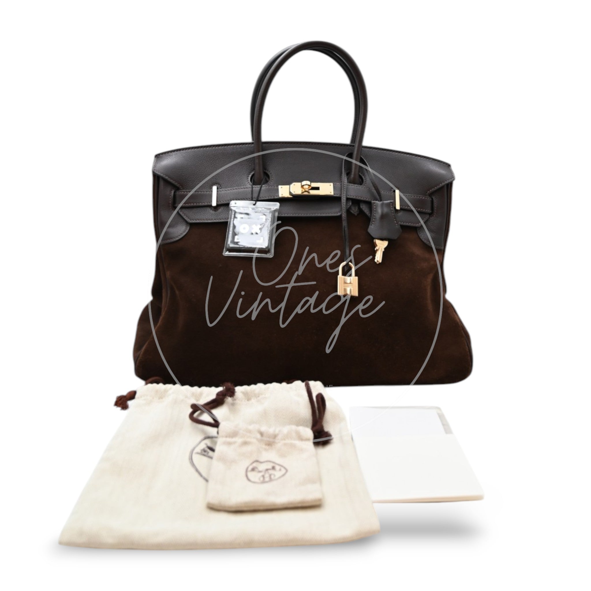 Hermes Birkin 35 Grizzly Brown Suede Square P