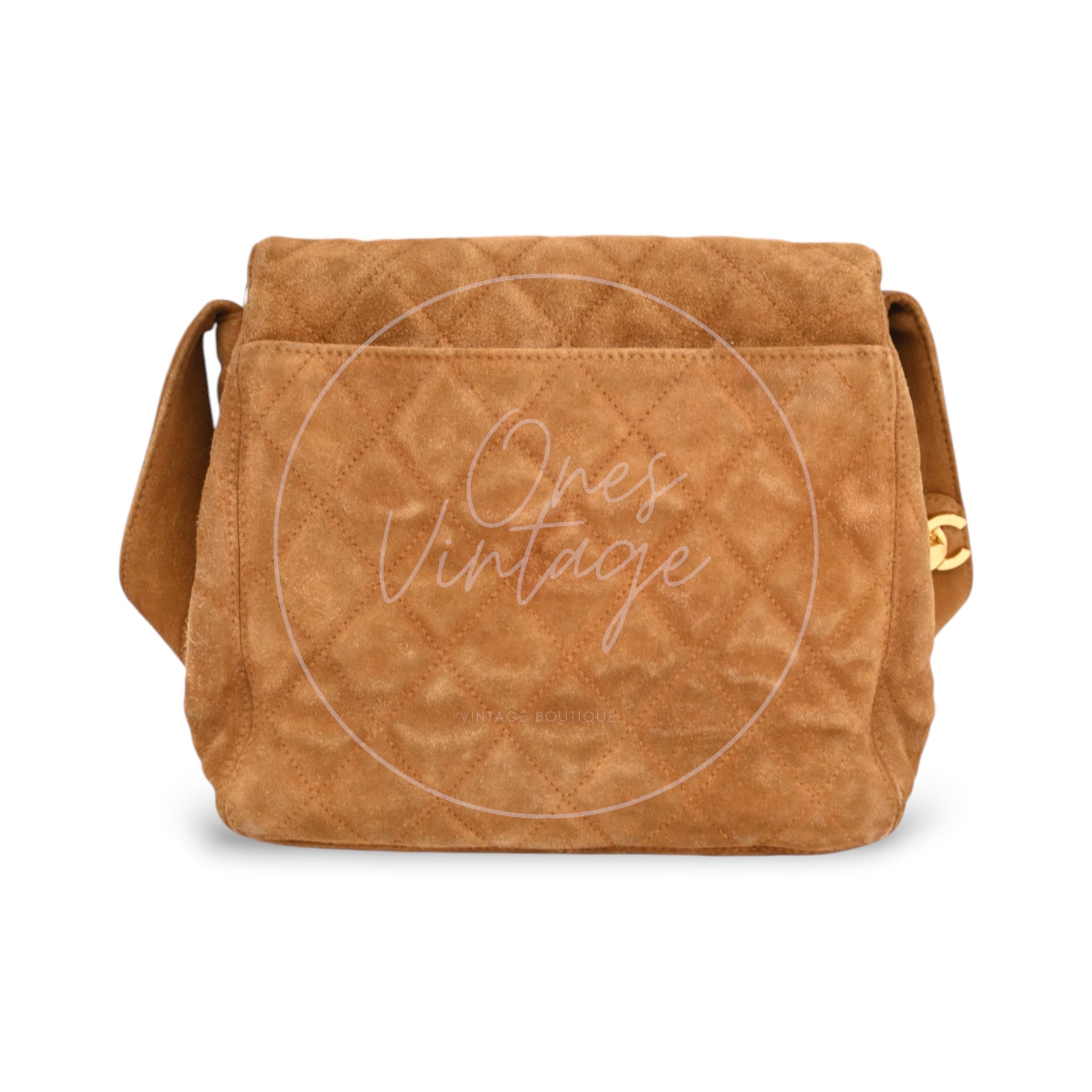 Chanel CC Logo Quilted Suede Turnlock Flap Shoulder Bag GHW Brown Series 4