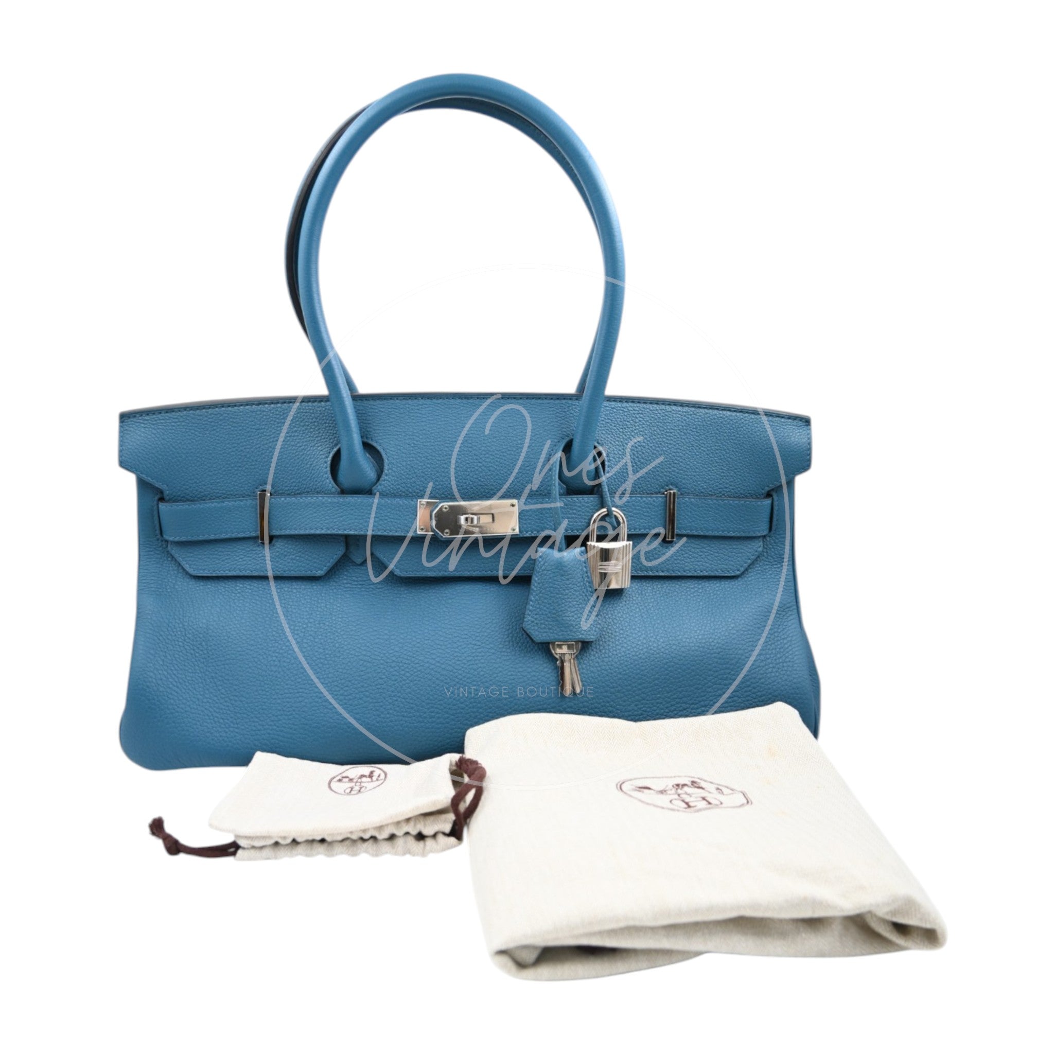 [Pre-owned] Hermes Birkin Shoulder PHW Blue Stamp Square P