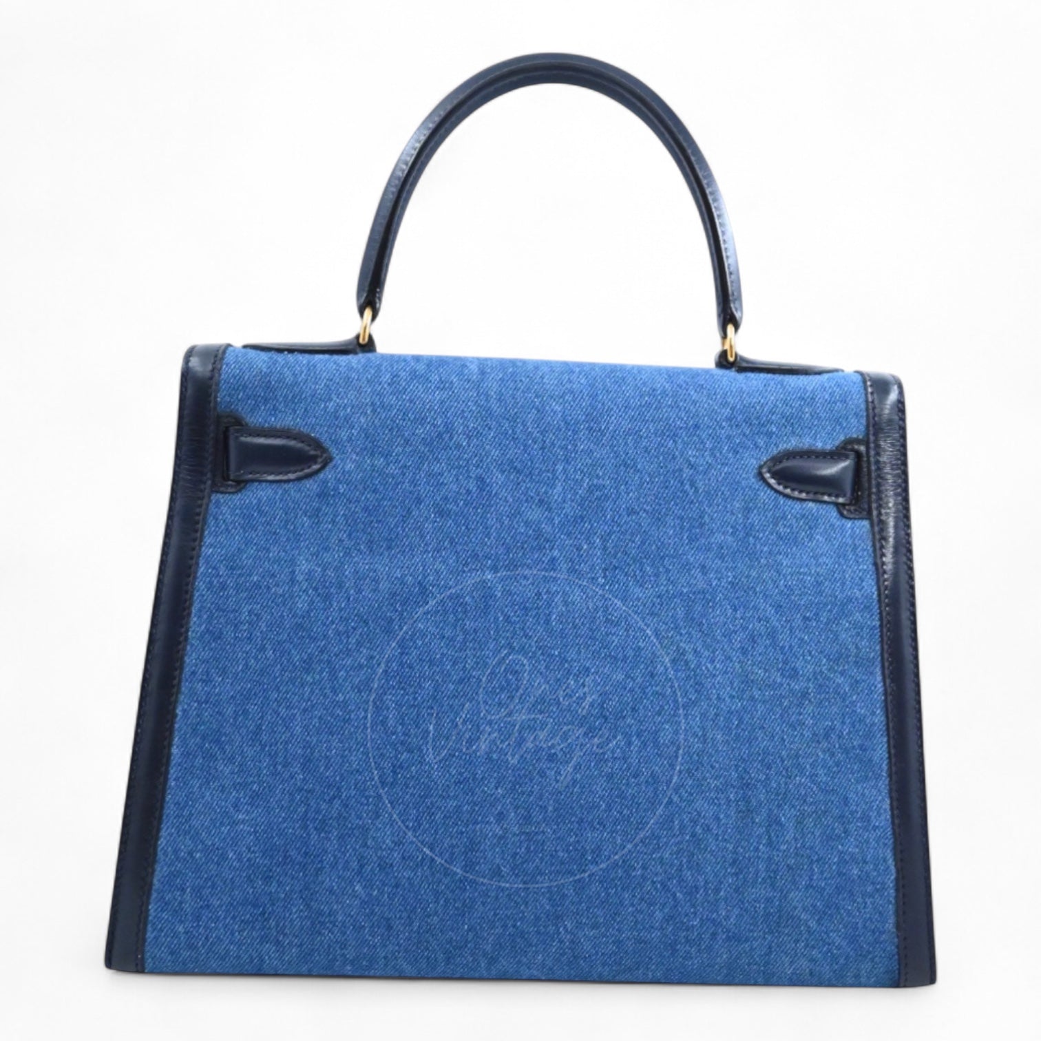 [Pre-owned] Hermes Kelly 28 Navy Box Denim Jean GHW Stamp Circle U