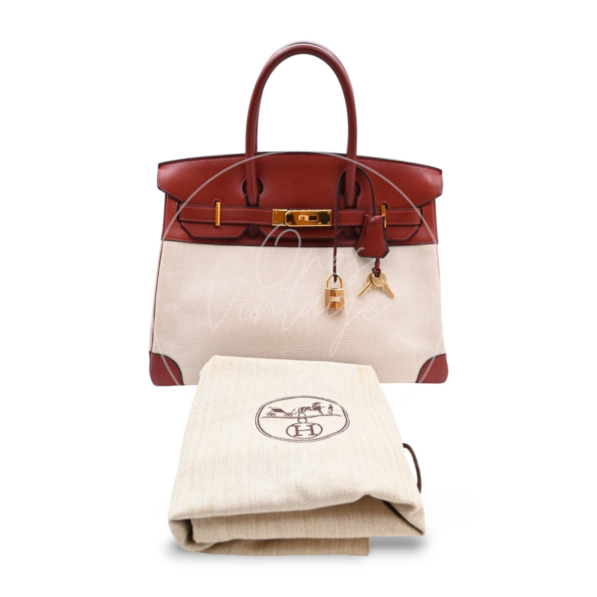 Hermes Birkin 30 Rouge H Swift Toile GHW Square F