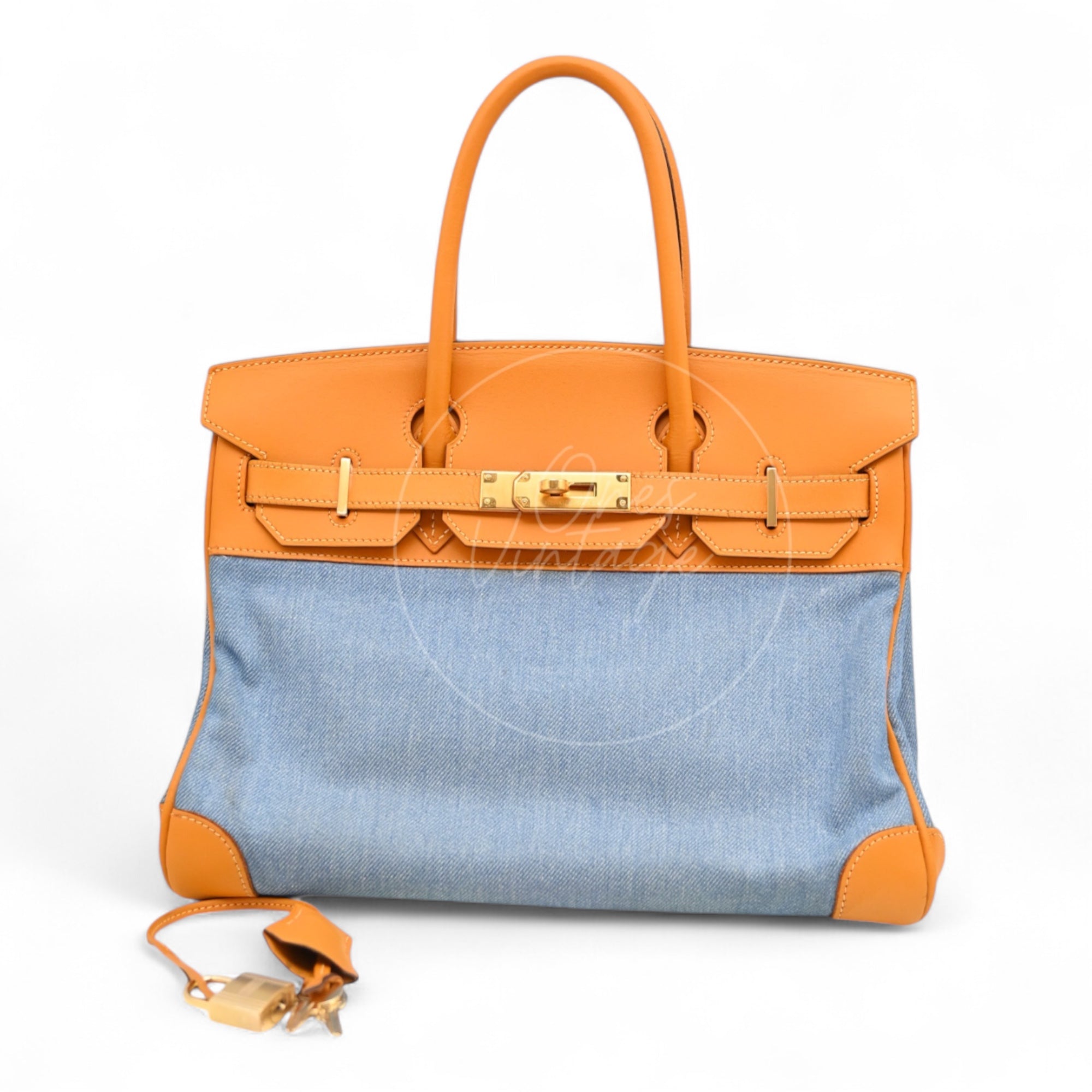 [Pre-owned] Hermes Birkin 30 Beige Swift Denim Jean GHW Stamp Square I