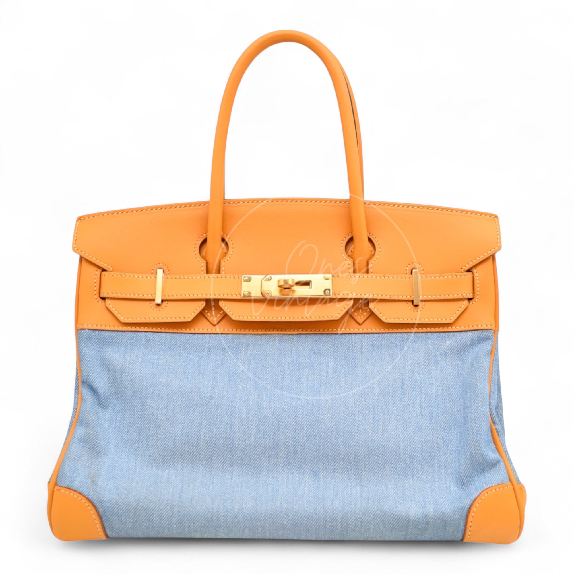 [Pre-owned] Hermes Birkin 30 Beige Swift Denim Jean GHW Stamp Square I