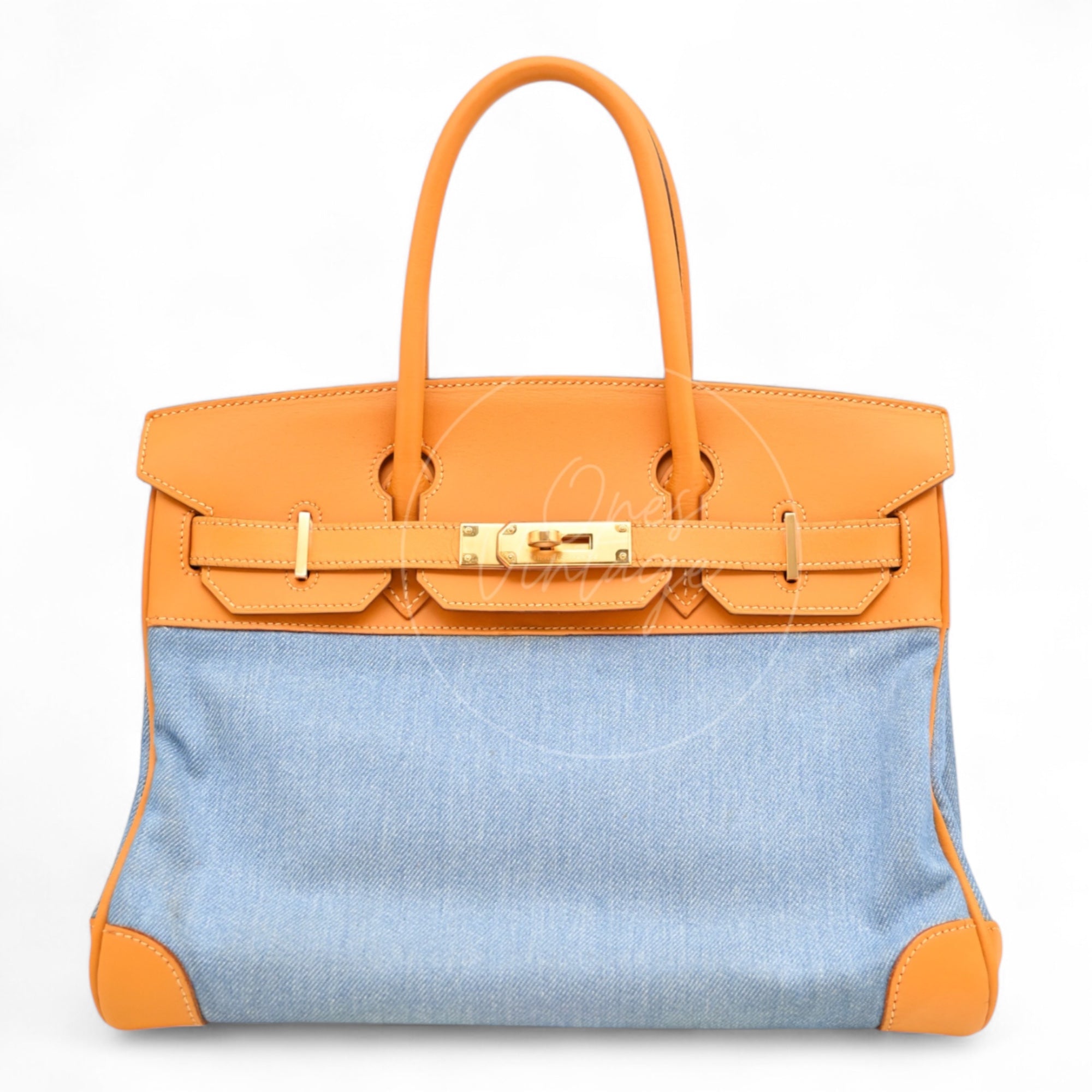 [Pre-owned] Hermes Birkin 30 Beige Swift Denim Jean GHW Stamp Square I